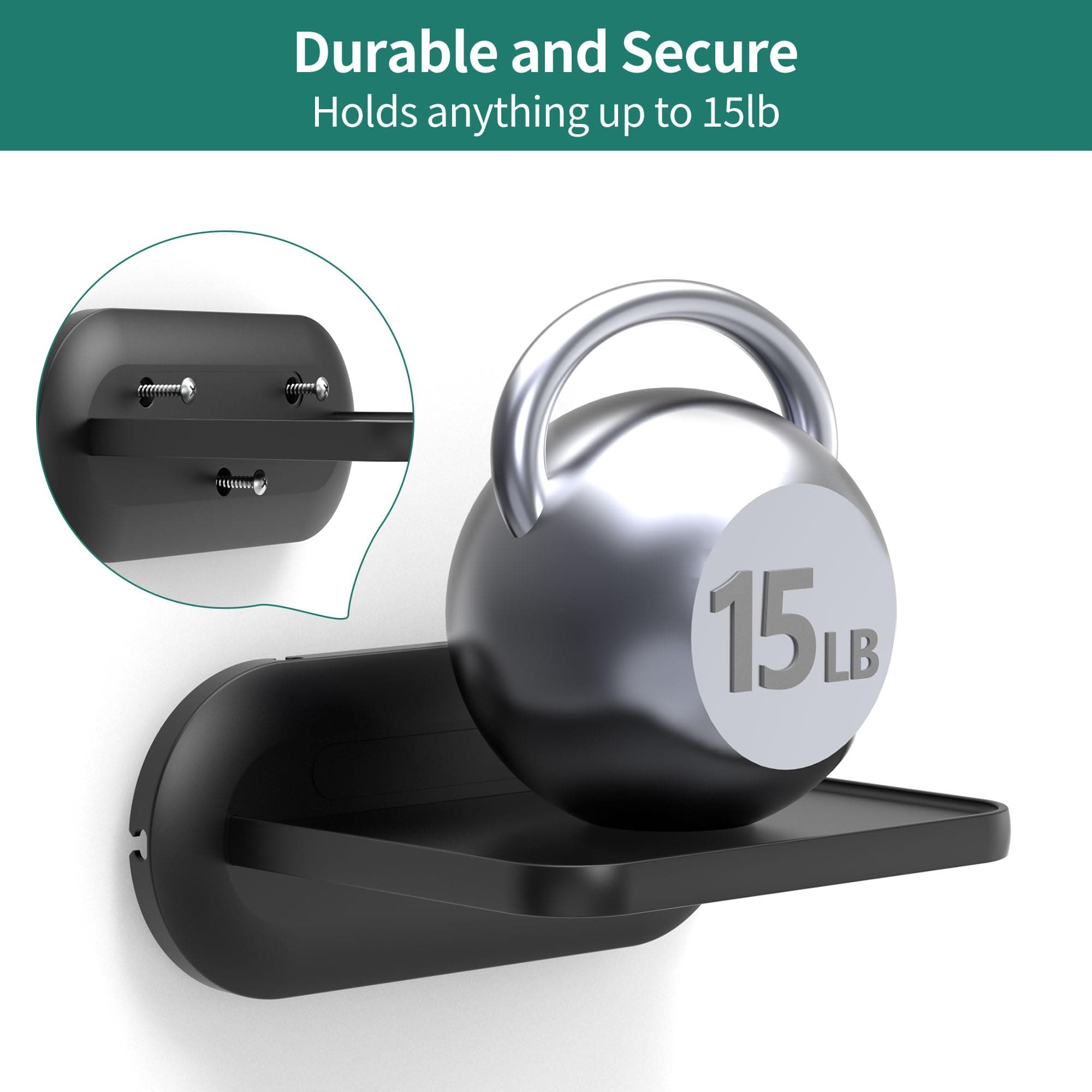 HomeMount Echo Show 5 Wall Mount - Space Saving Smart Home Holder Compatible with Google Nest Hub & Portable Speakers & Show5 (1st & 2nd & 3rd) (Black Medium Shelf 6.5 * 5.1inch)