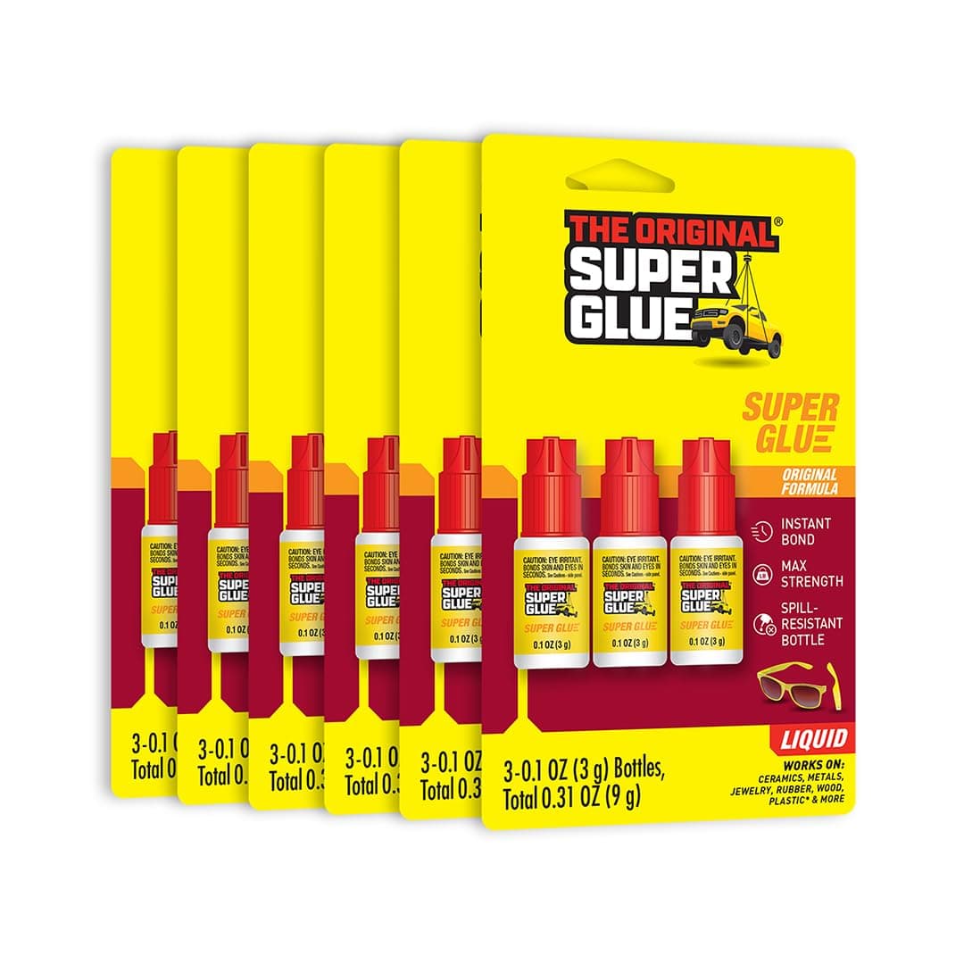 Super Glue Original Formula Spill-Resistant Bottle, 6-Pack (18 Total Bottles)