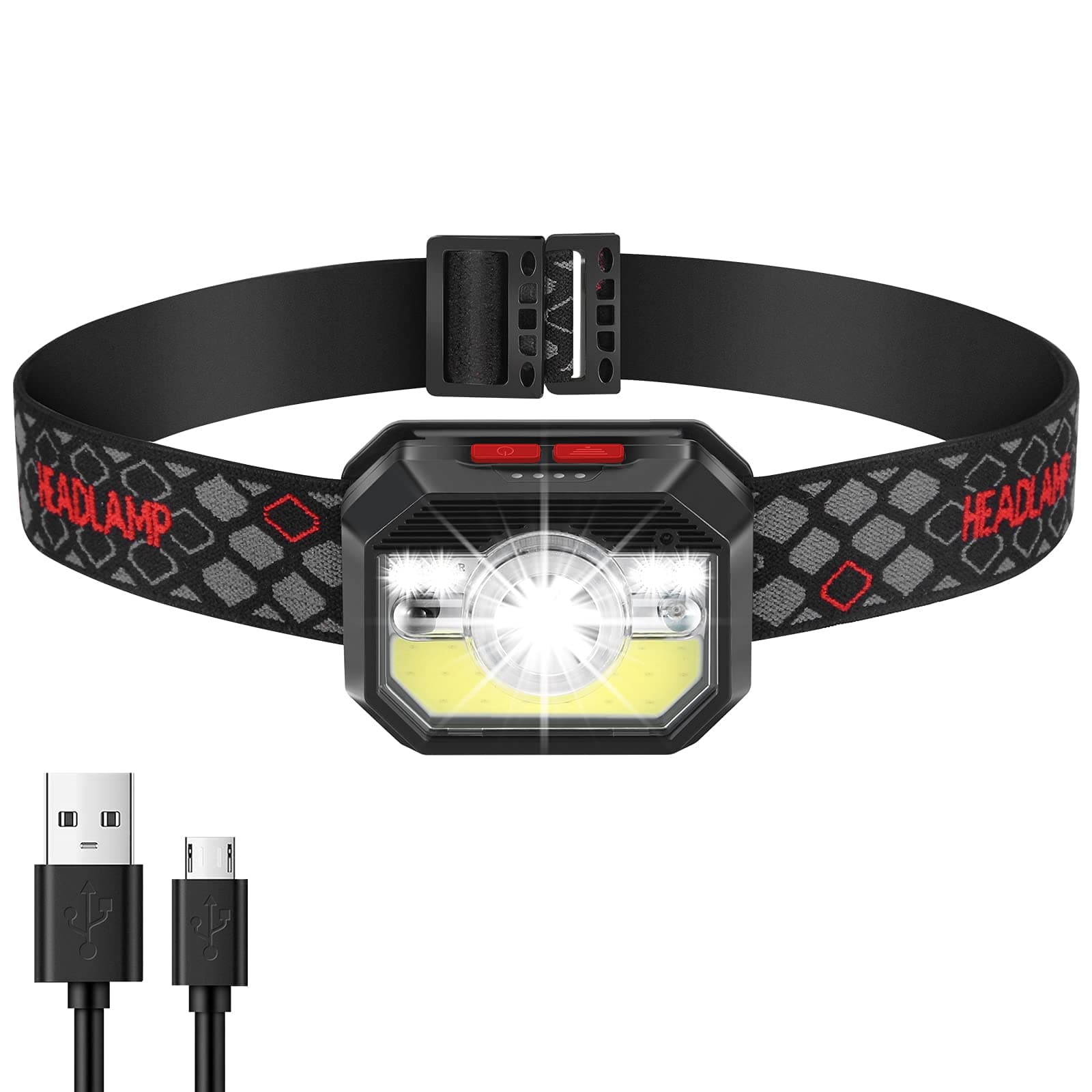 OUTAD Head Torch Rechargeable,Super Bright LED Headlamp Headlight with Motion Sensor Control,11 Lighting Modes,COB Headlight,IPX5 Waterproof for Camping,Hiking