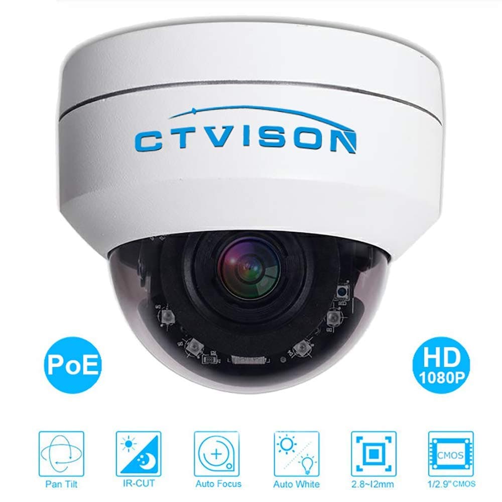 CTVISON PoE PTZ Camera HD1080p Auto-Focus Security IP Camera 4x Optical Zoom(2.8-12mm) 2.5''Mini CCTV IR Night Vision Pan Tilt Zoom Security Dome Camera for Ceiling Installation