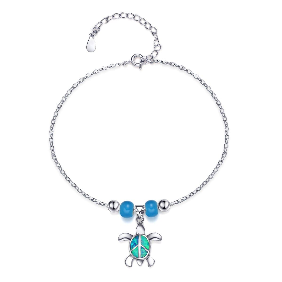 S SIFUNUO Anklets Sterling Silver Opal Turtle Anklet Barefoot Ankle Chain Beach Jewelry Charm for Women Blue