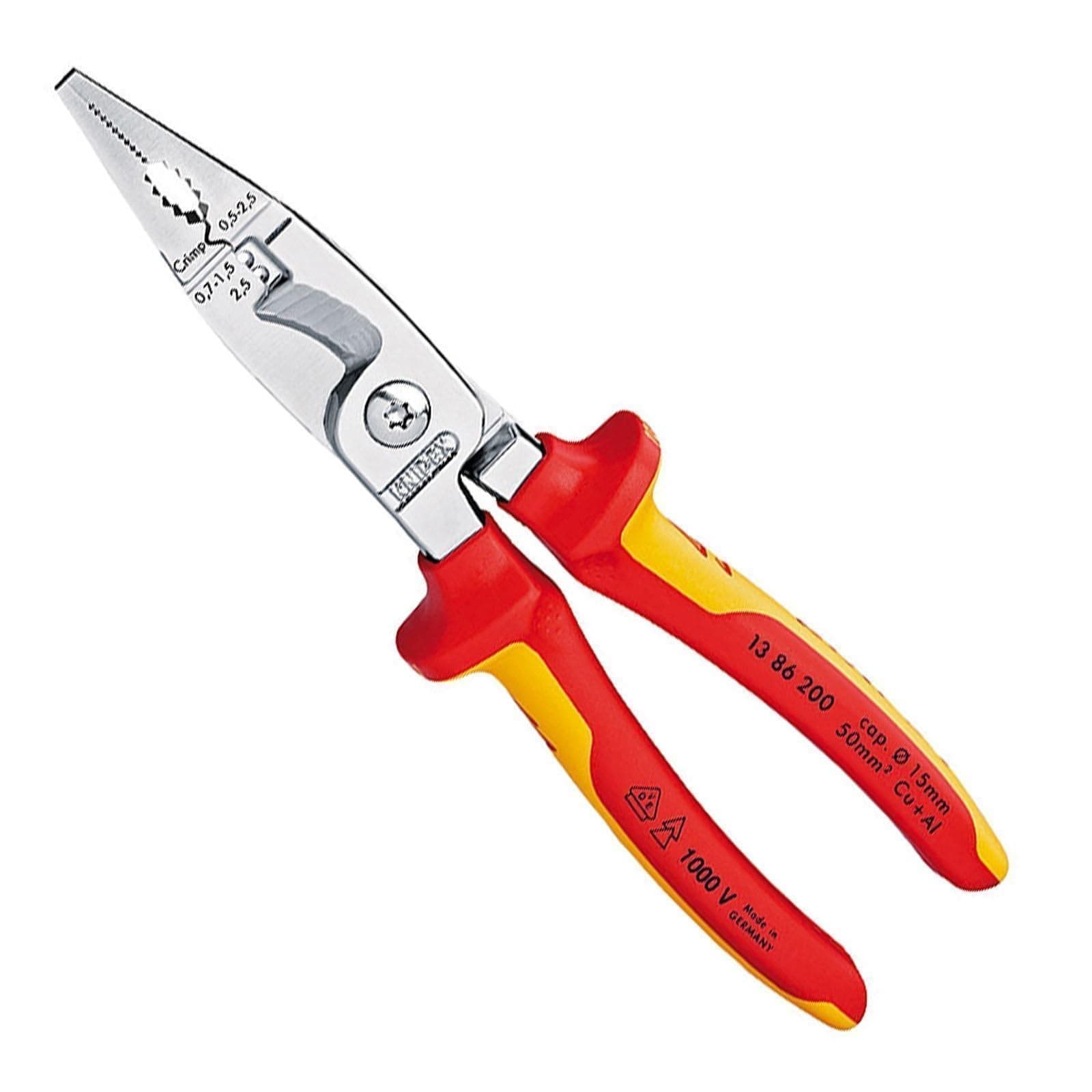 13 86 200 | VDE Electrical Installation Pliers | Multi-Component Handle | Chrome Plated - 200mm