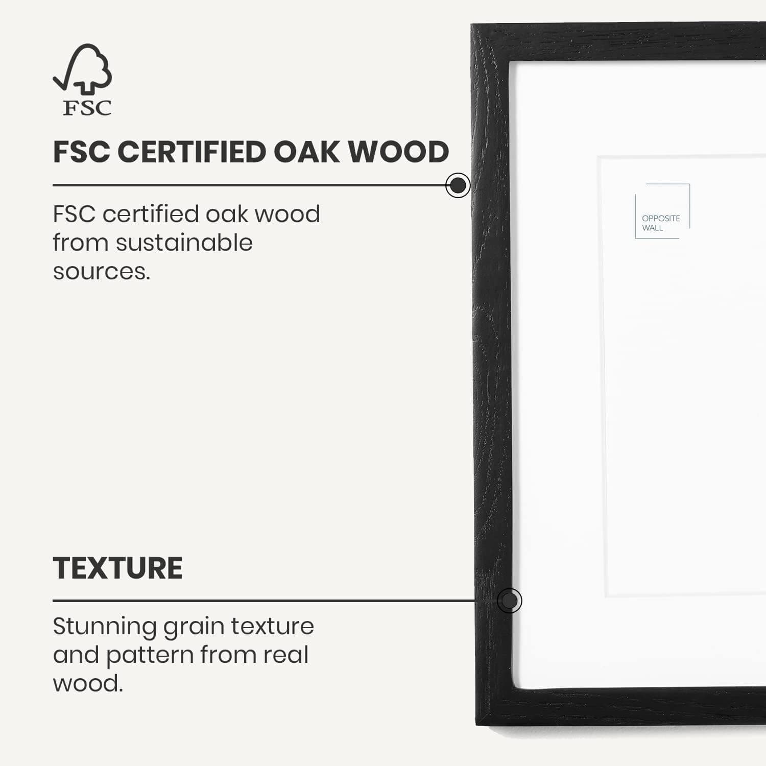 Opposite Wall - 12x12 in - Black Solid Oak Wood Picture Frame - Lightweight, Versatile & Shatterproof - Wall Hanging Poster or Photo Frame - Wall Decor for Office, Gallery & Home - 2 Pack