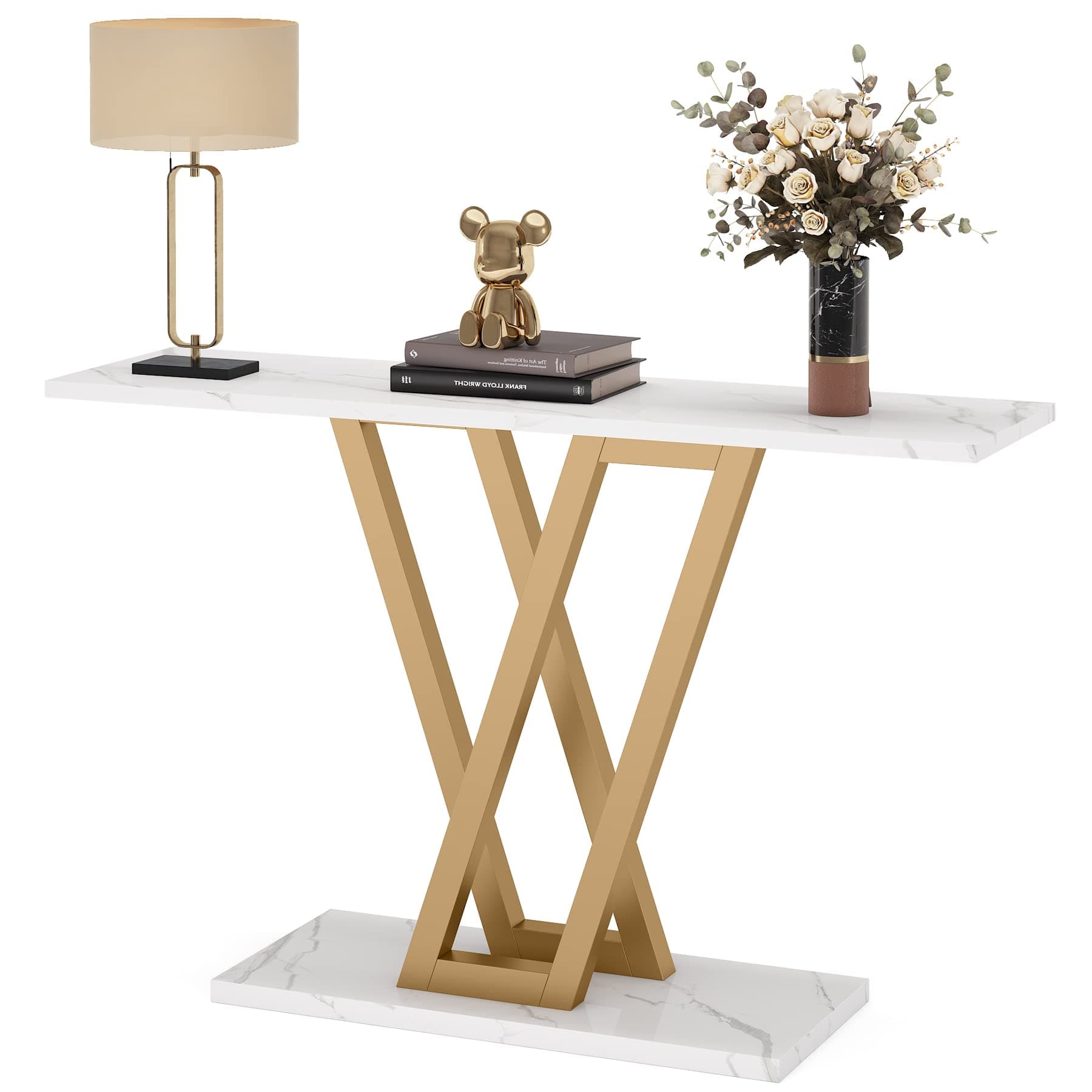 LITTLE TREE Console Table Hallway Table for Entryway 43 Inch Sofa Table Entryway Tables for Living Room, White & Gold