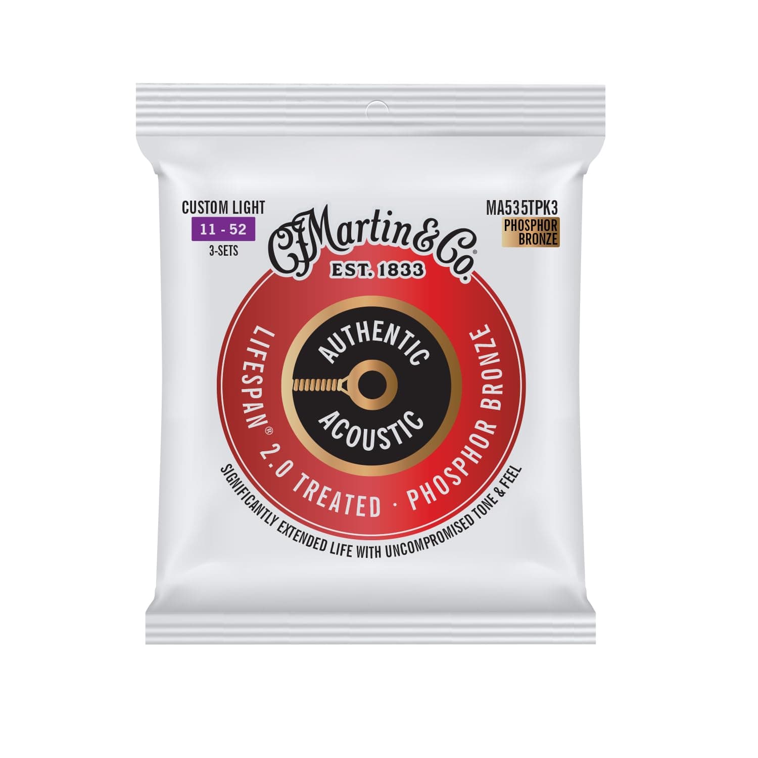 Authentic Acoustic Lifespan 2.0 Custom Light Phosphor Bronze - 3 Pack