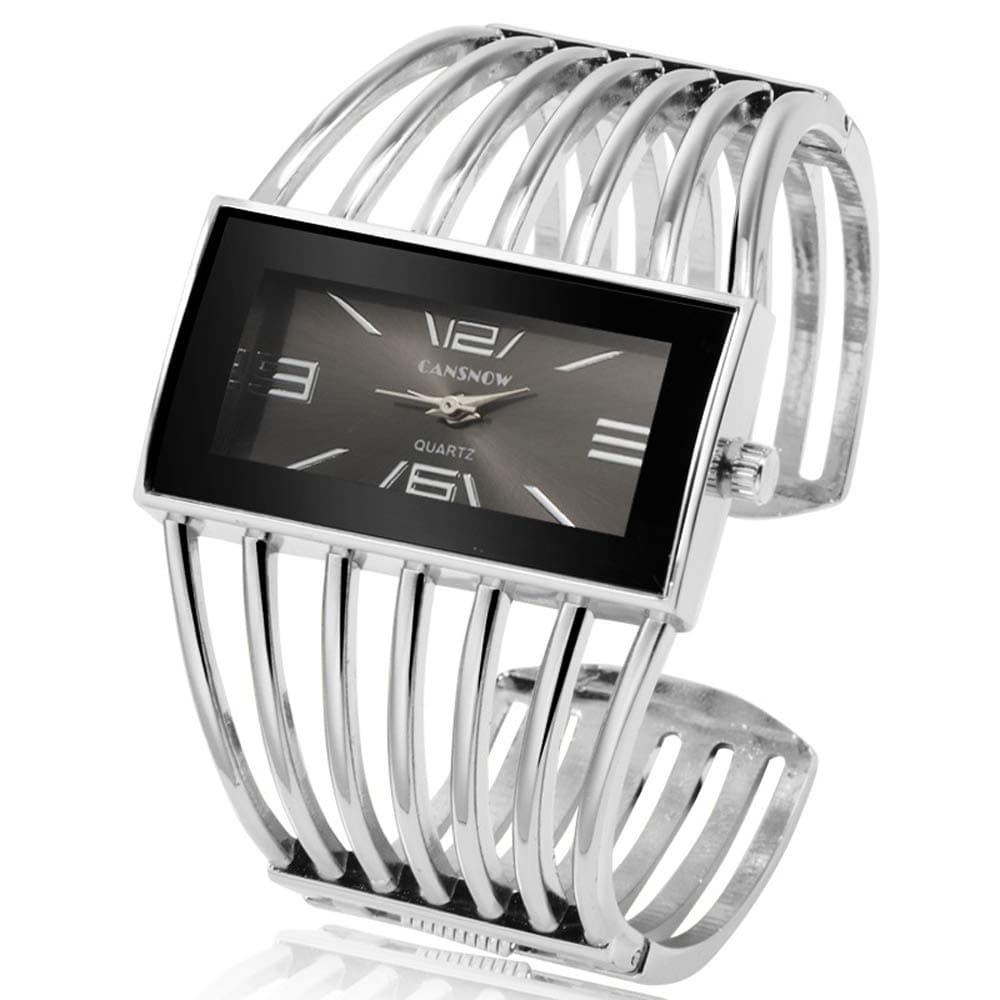 Women Luxury Cuff Bracelet Rectangular Dial Hollow Analog Quartz Wrist Watch for Ladies