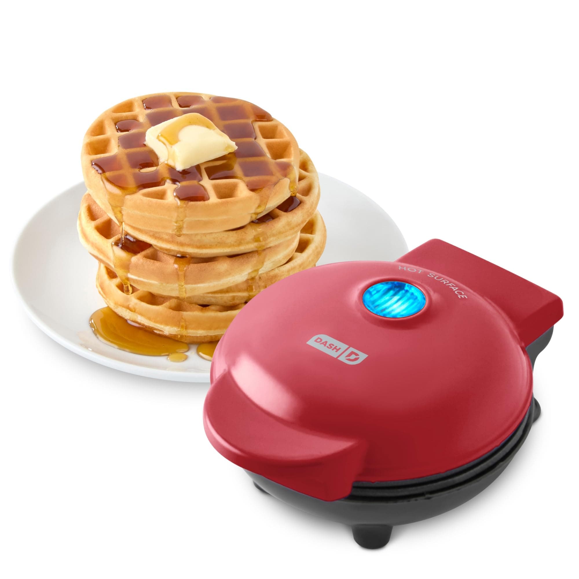 Dash Mini Waffle Maker- Compact Electric Iron for Creative Homemade Treats - Nonstick Surface - Easy-to-Clean - Perfect for Kids & Families - Red