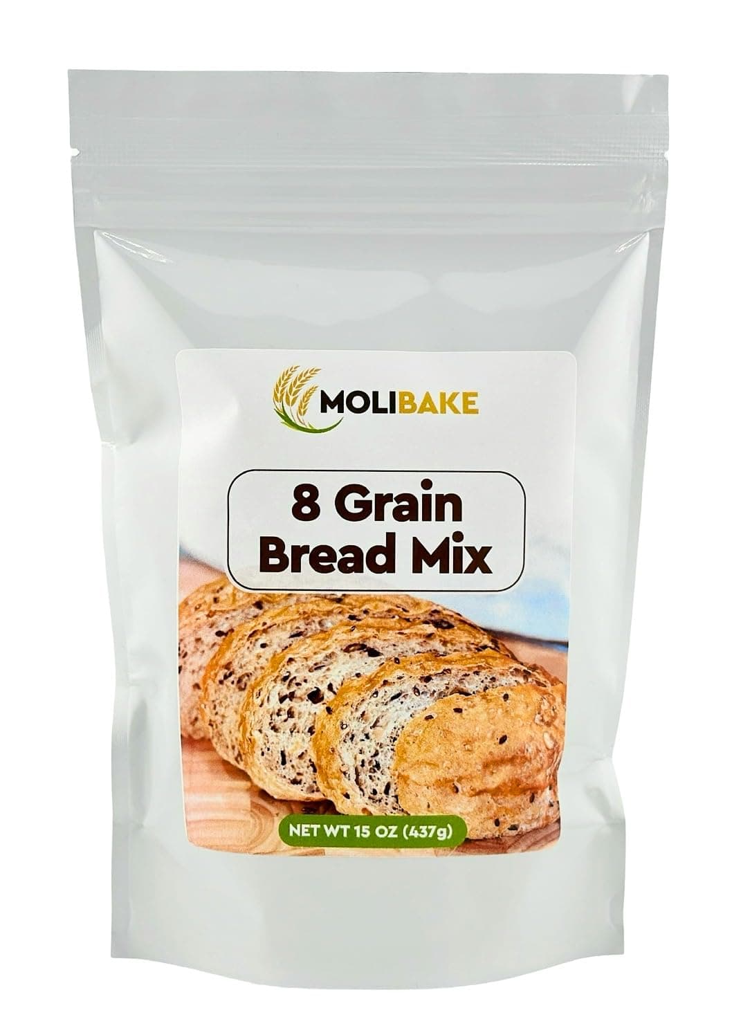 Molibake 8 Grain Bread Mix - All-Natural Multigrain Baking Mix for Bread Machine and Oven - 15 oz - Multigrain Grain Mix for with Flax, Millet & Rye - Easy-to-Use Breads Maker Mix for Homemade Baking