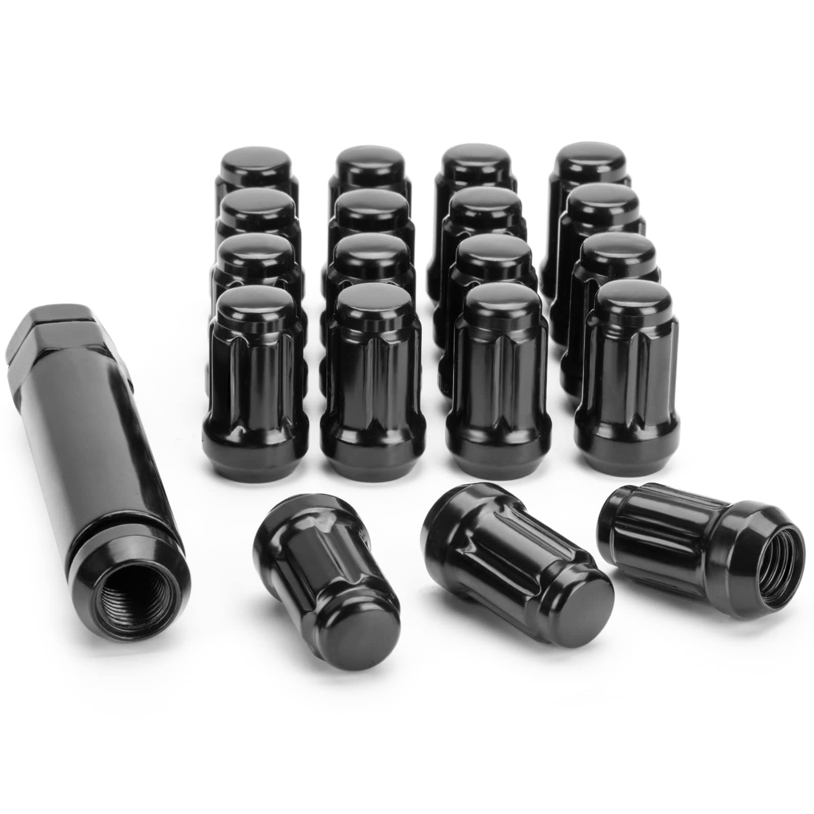 20Pack M12x1.5 Lug Nuts, Black Lug Nuts Replacement for Honda Civic CRV Pilot Chevy Impala Acura TSX Ford Escape Focus Fusion Aftermarket Wheel, M12x1.50 Spline Lug Nut with Key 19mm Hex 1.38" Long