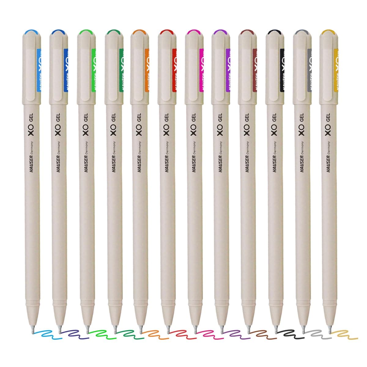 Hauser XO Multicolor Gel Pen with Hard Box Case | Sleek Body & Minimalistic Design | Matt Finish | Ultra Durable Tip | Set Of 12 Bright Ink Colors