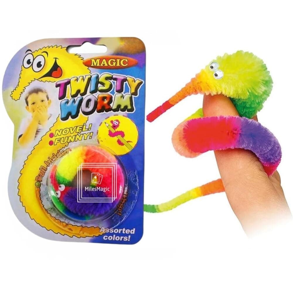 MilesMagic Magician's Twisty Worm Gimmick | Invisible Thread String Commanding Funny Wiggly Moving Fuzzy Worms on Invisible String Close Up Magic Trick | 1 Piece Multicolor