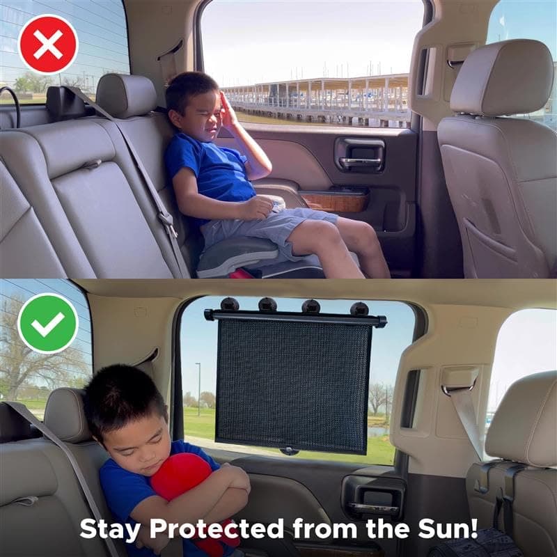 EcoNour Car Window Covers for Baby (2 Pack) | Retractable Window Shades for Protecting Kids, Passengers & Pets from Harmful Sun Rays | Sun Shade for Trucks | (22”x24”)