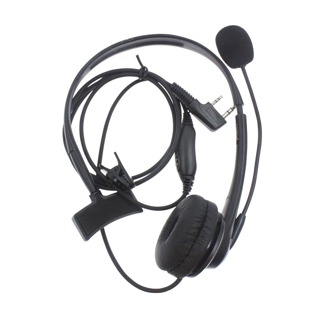 Professional Advanced 2 Pin Overhead Earpiece Headset Boom Mic Microphone Noise Cancelling for Kenwood Baofeng Puxing Wouxun Two Way Radio Walkie Talkie 2pin