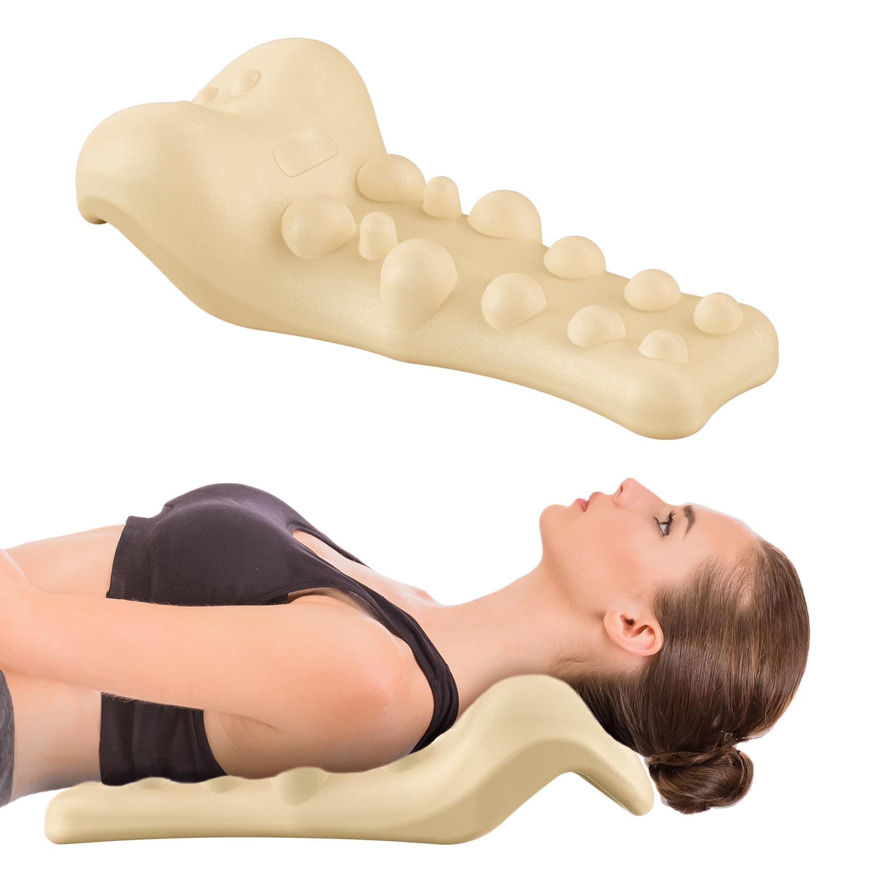 Neck and Shoulder Relaxer with Upper Back Massage Point, Cervical Traction Device Neck Stretcher for TMJ Pain Relief and Cervical Spine Alignment Chiropractic Pillow (Beige)