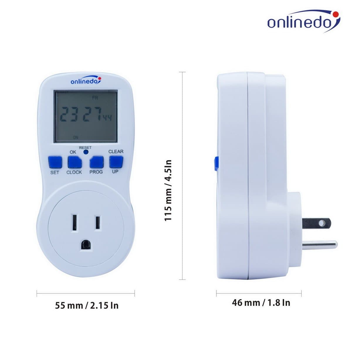 OnlineDo TM-01US 15A/1800W 7-Day Programmable Timer Outlet Plug-in Wall LCD Digital Electrical Timer Switch with 3-Prong Outlet