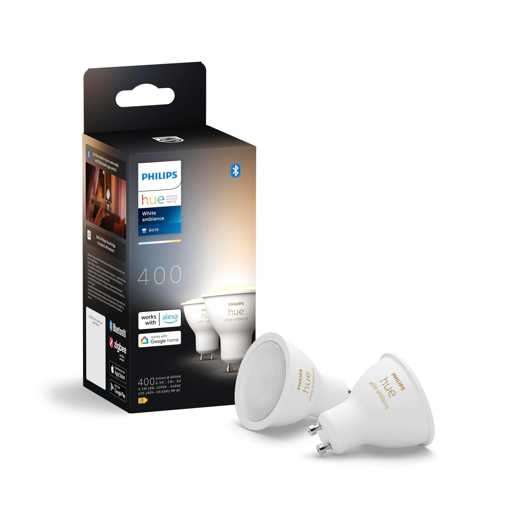 Philips Hue GU10 – Smart Spotlight – (2-Pack) White Ambiance