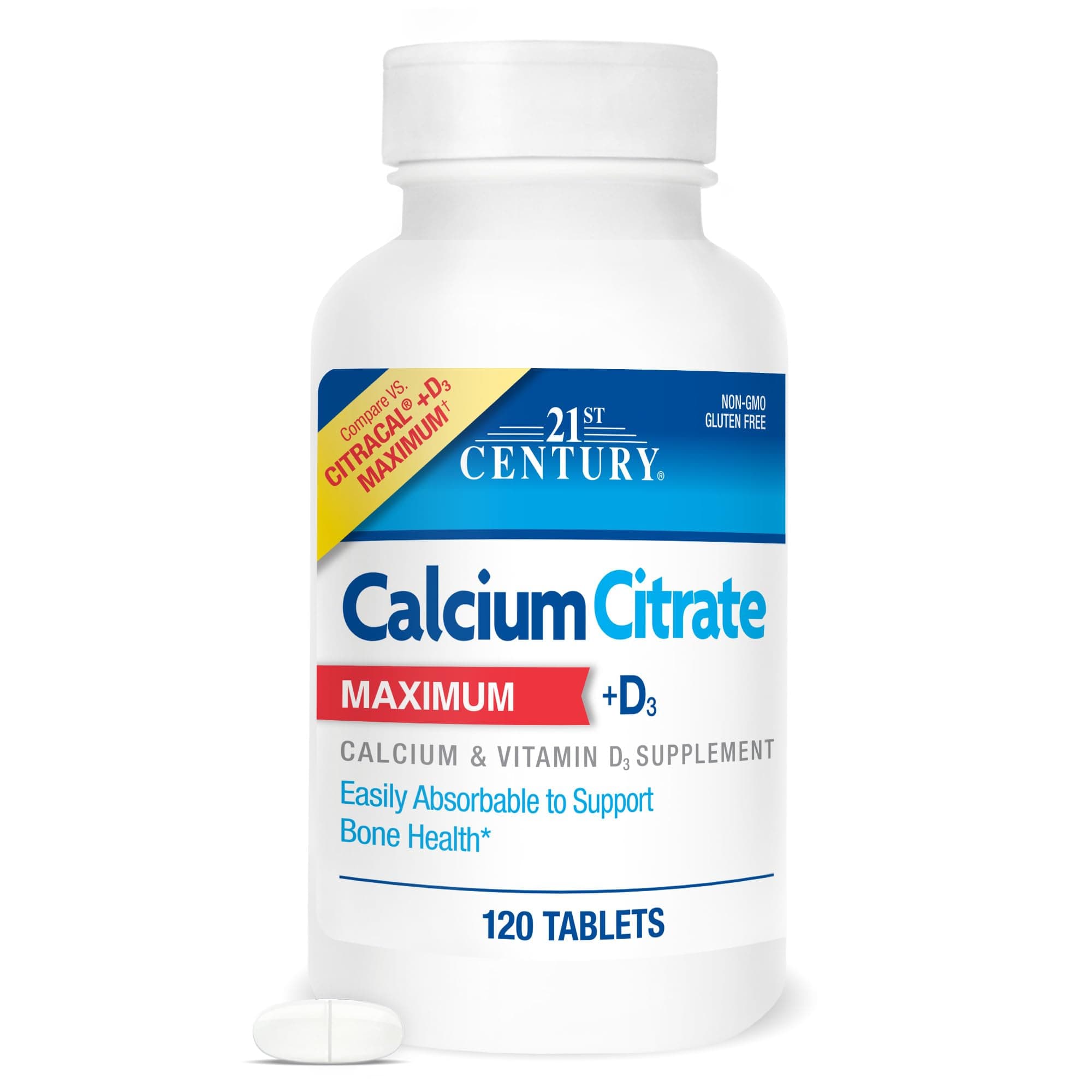 Calcium Citrate Maximum + D3, Highly Absorbable to Support Bone Health,120 Tablets (Packaging May Vary)