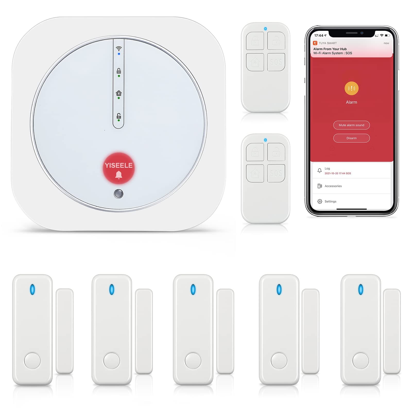 Home Security System, Door Alarm System with WiFi, Alarm Security with Phone APP Alert, 9-Piece Kit: Alarm Siren, Door Window Sensor, Remote, Compatible with Alexa for House, Apartment