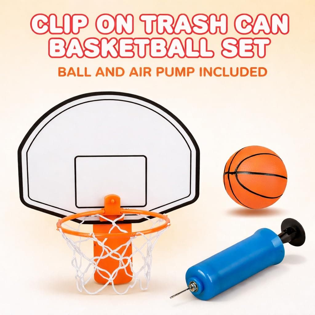 ArtCreativity Trash Can Basketball Set, Includes Clip-On Hoop with Backboard, Inflatable Ball and Pump, Fun Indoor Basketball Hoop for Kids, Office Toys for Adults, Great Birthday Gift Idea