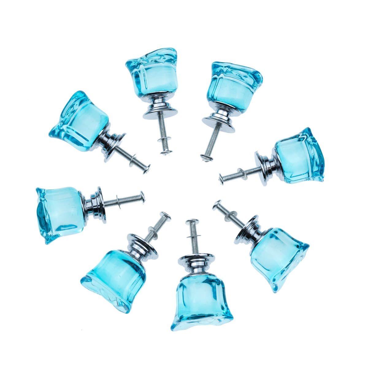 8 Pcs Aqua Blue Crystal Glass Cabinet Knobs 30mm Rose Flower Shape Drawer Kitchen Cabinets Dresser Cupboard Wardrobe Pulls Handles