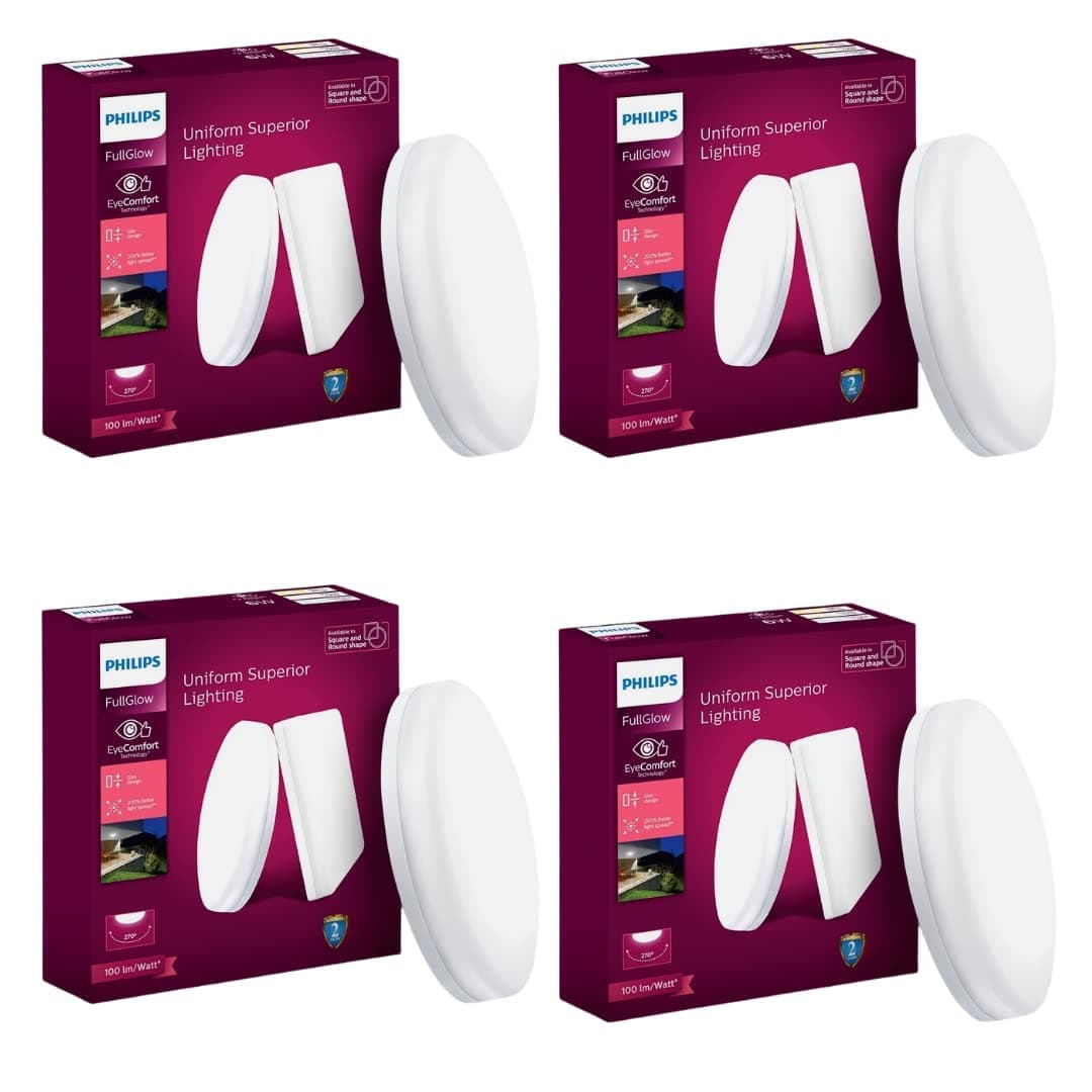 Philips Rimless Full Glow 12-watt Round LED Surface Downlighter | Surface LED Downlight for Ceiling | LED Ceiling Light for Home & Hall | Natural White,Pack of 4