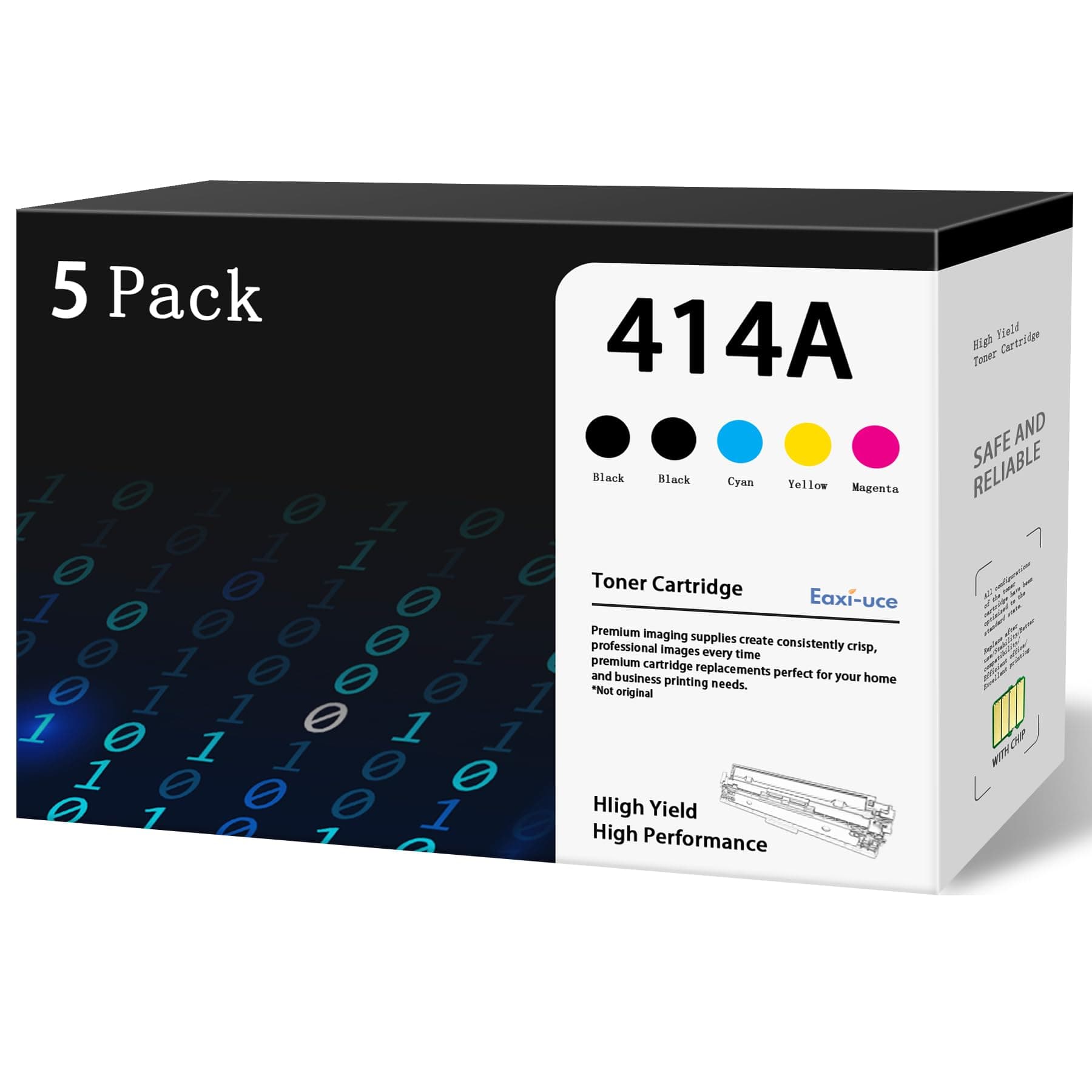 414A Toner Cartridges(with Chip) 5 Pack : W2020A Black, W2021A Cyan, W2022A Yellow, W2023A Magenta Works with Color Laser Pro MFP M479 Series, Color Laser Enterprise M455dn, MFP M480f; Pro M454 Series