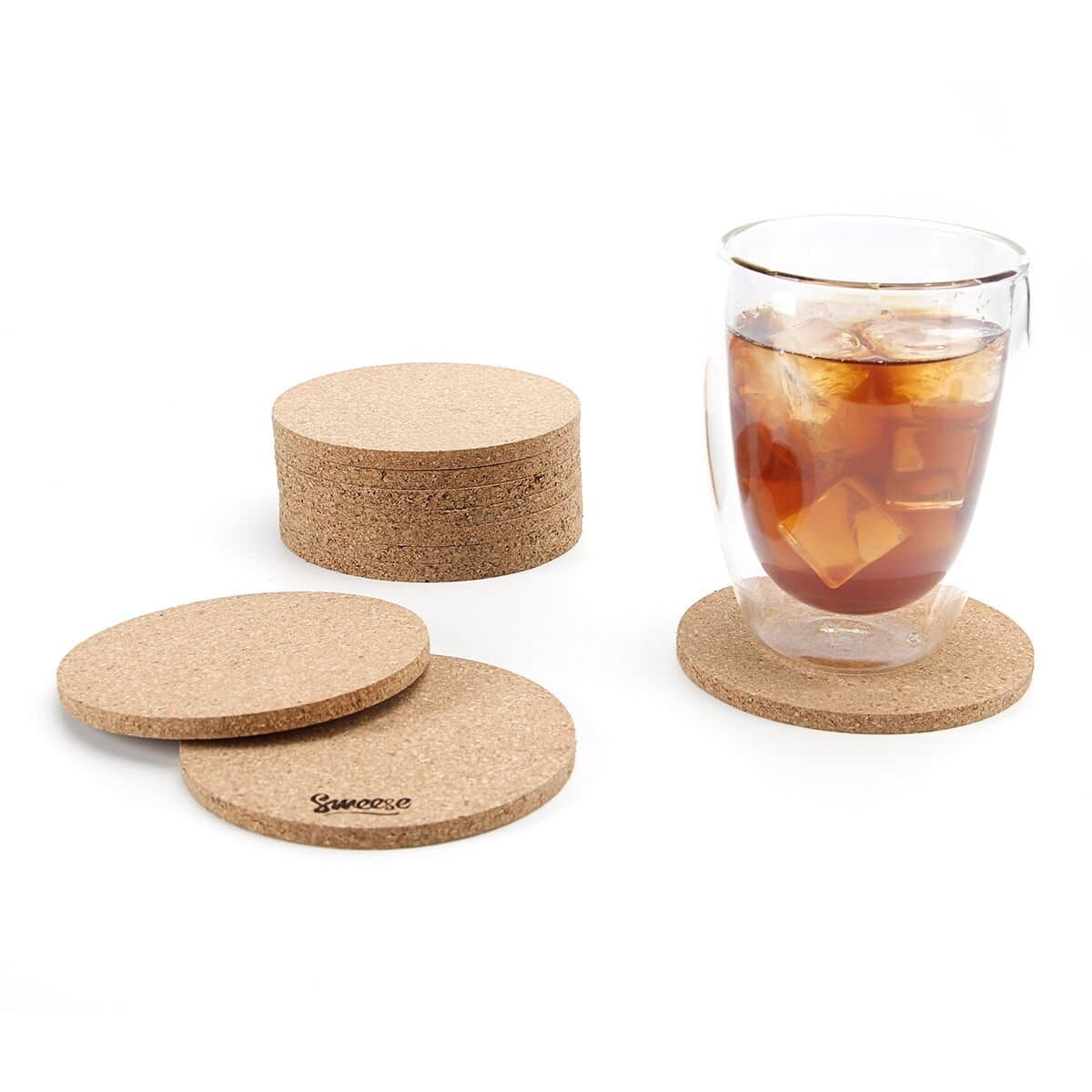 Sweese 3402 Cork Coasters - 4 Inches for Drinks - Set of 10, Round