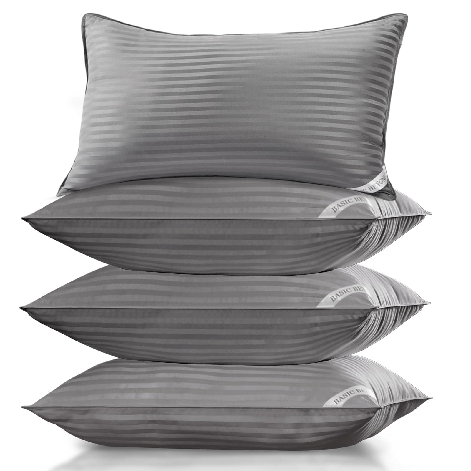 Basic Beyond Bed Pillows Standard Size Set of 4 - Down Alternative Pillows for Sleeping, Soft 20 x 26 Inches 4 Pack Standard Pillows for Back, Stomach or Side Sleepers, Grey