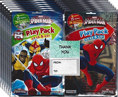 Marvel Spider-man Grab n Go Play Packs (12 Pack) Party Favors and 12 "Thank you" Cards