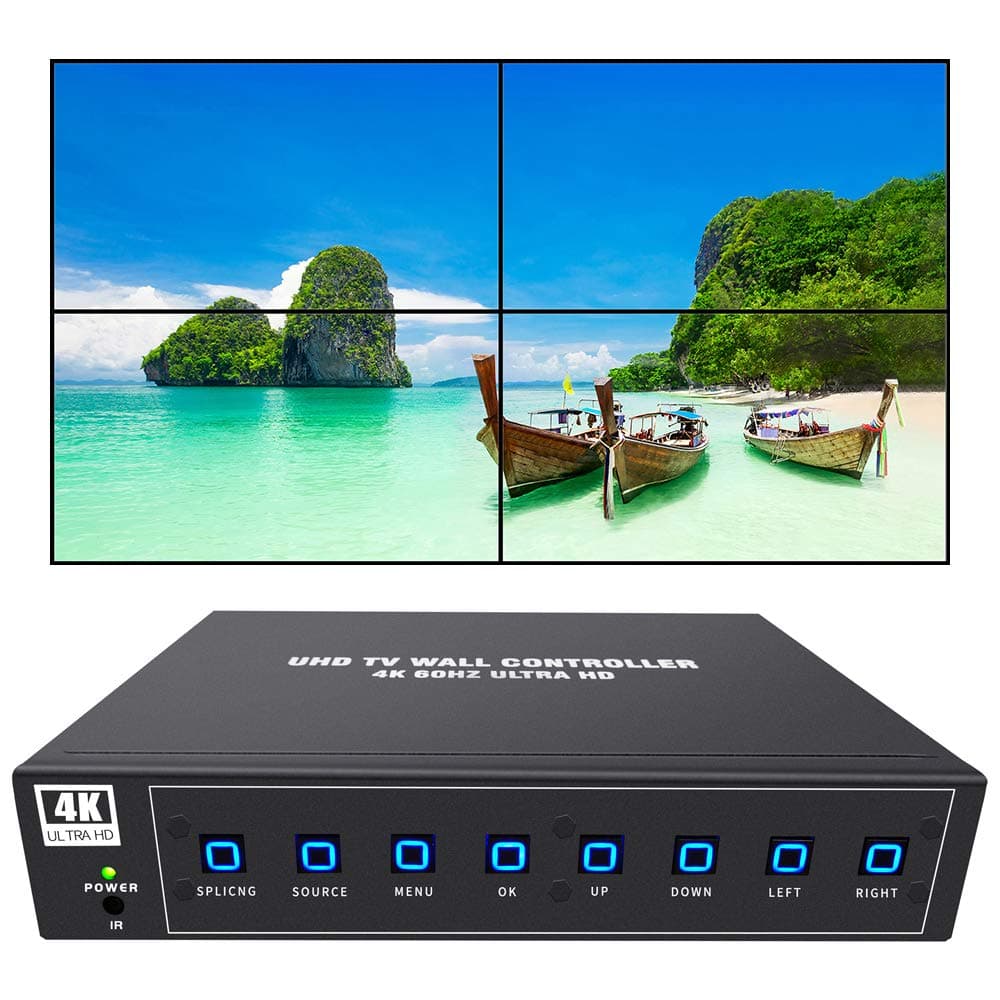 ISEEVY 4K60 UHD Video Wall Controller 2x2 1x2 2x1 1x3 3x1 1x4 4x1 TV Wall Controller for 4 TV Splicing Display Support 3840x2160@60Hz Inputs and Rotate 90 Degree for Portrait Mode Screens