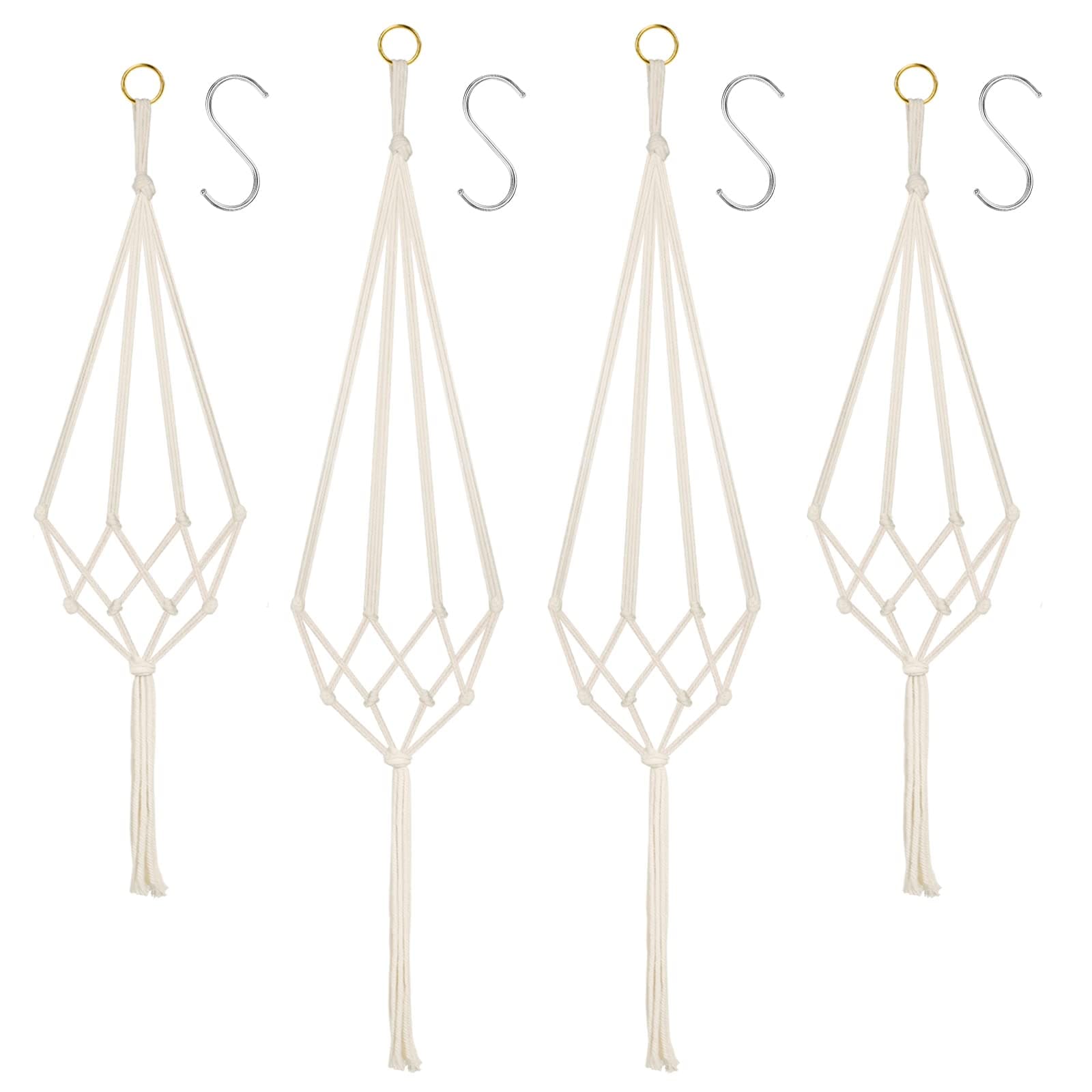 flintronic Hanging Planters Baskets, 4 Pack Cotton Rope Macrame Plant Hanger with 4 Hanging Hooks, Wall Hanging Flower Pot Holder for Indoor Outdoor Balcony Decoration - 80CM & 100CM