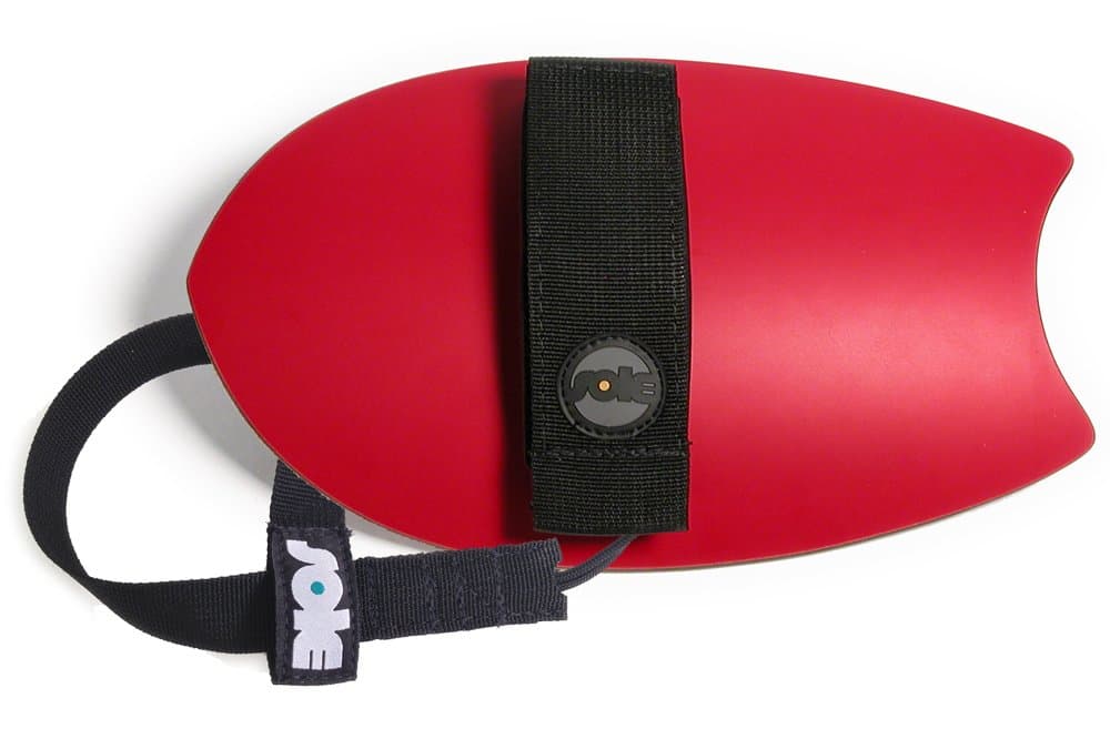 Sole Bodysurfing Handplane, Moon Tail, Red, with Wrist Tether