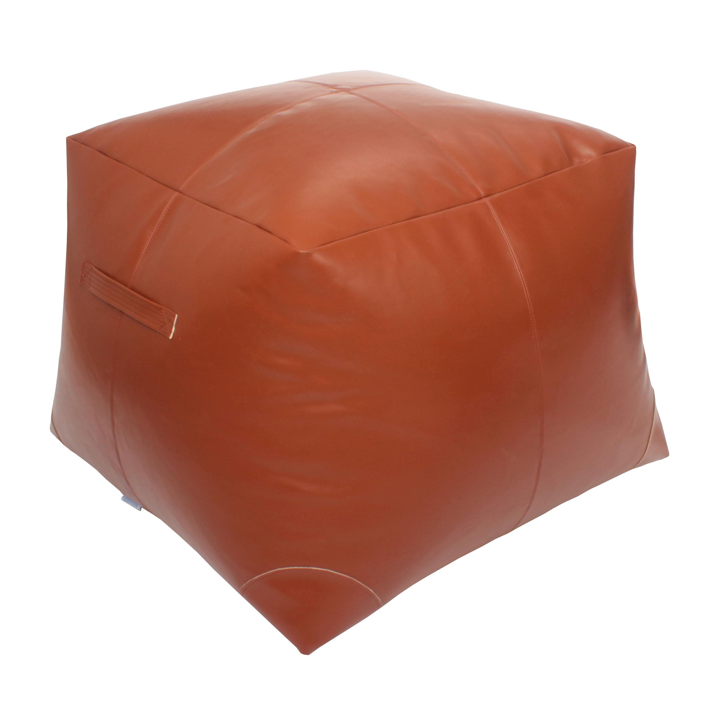 Unstuffed Leather Pouf Cover, Handmade Footstool Ottoman Storage Solution, Square Floor Footrest Footstool Cushion, 18x21x16 inches (Brown)