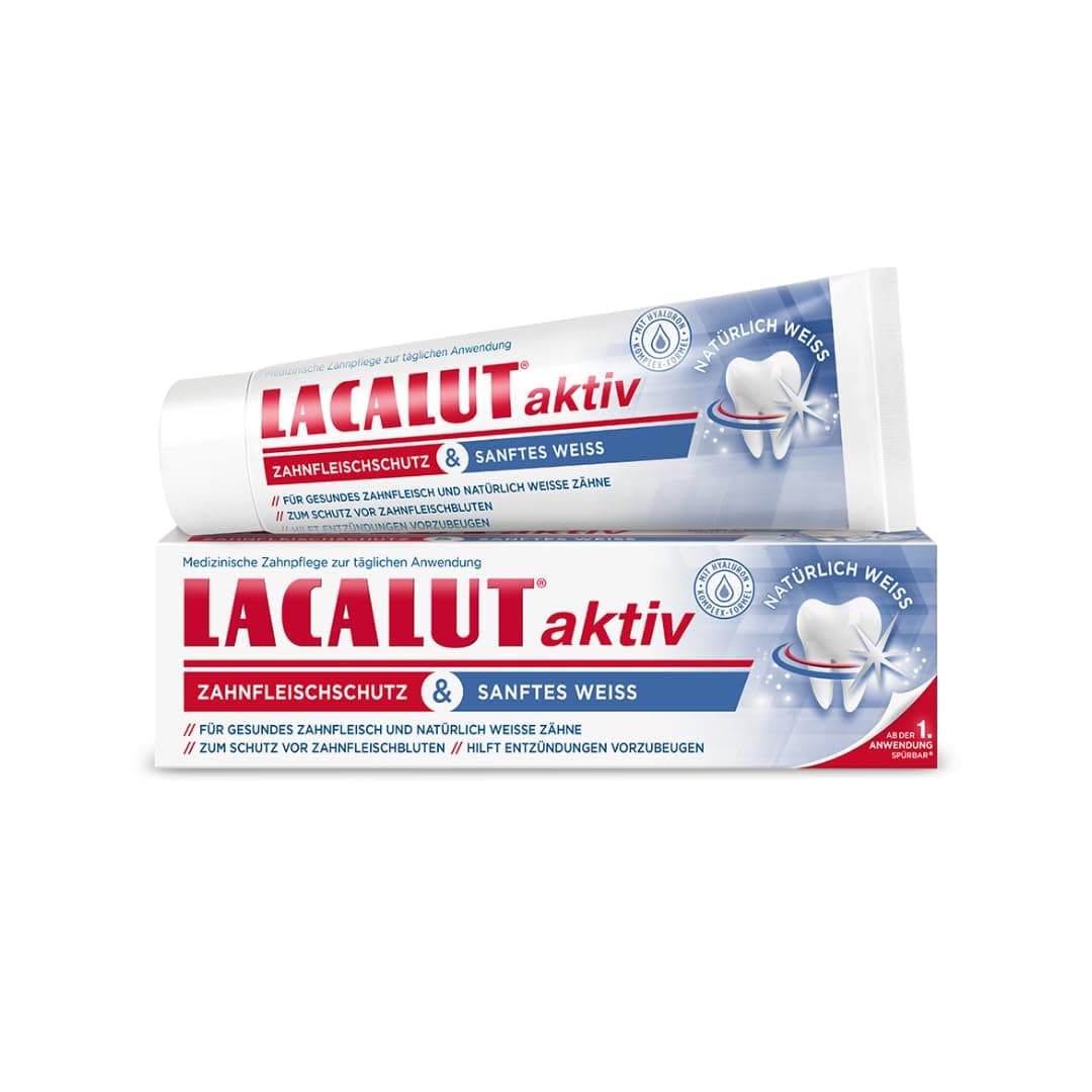 LACALUT Active gum protection and gentle white toothcream, 75 ml toothpaste, immediately noticeable tightening and strengthening of the gums, toothpaste for naturally white teeth, 1 x 75 ml