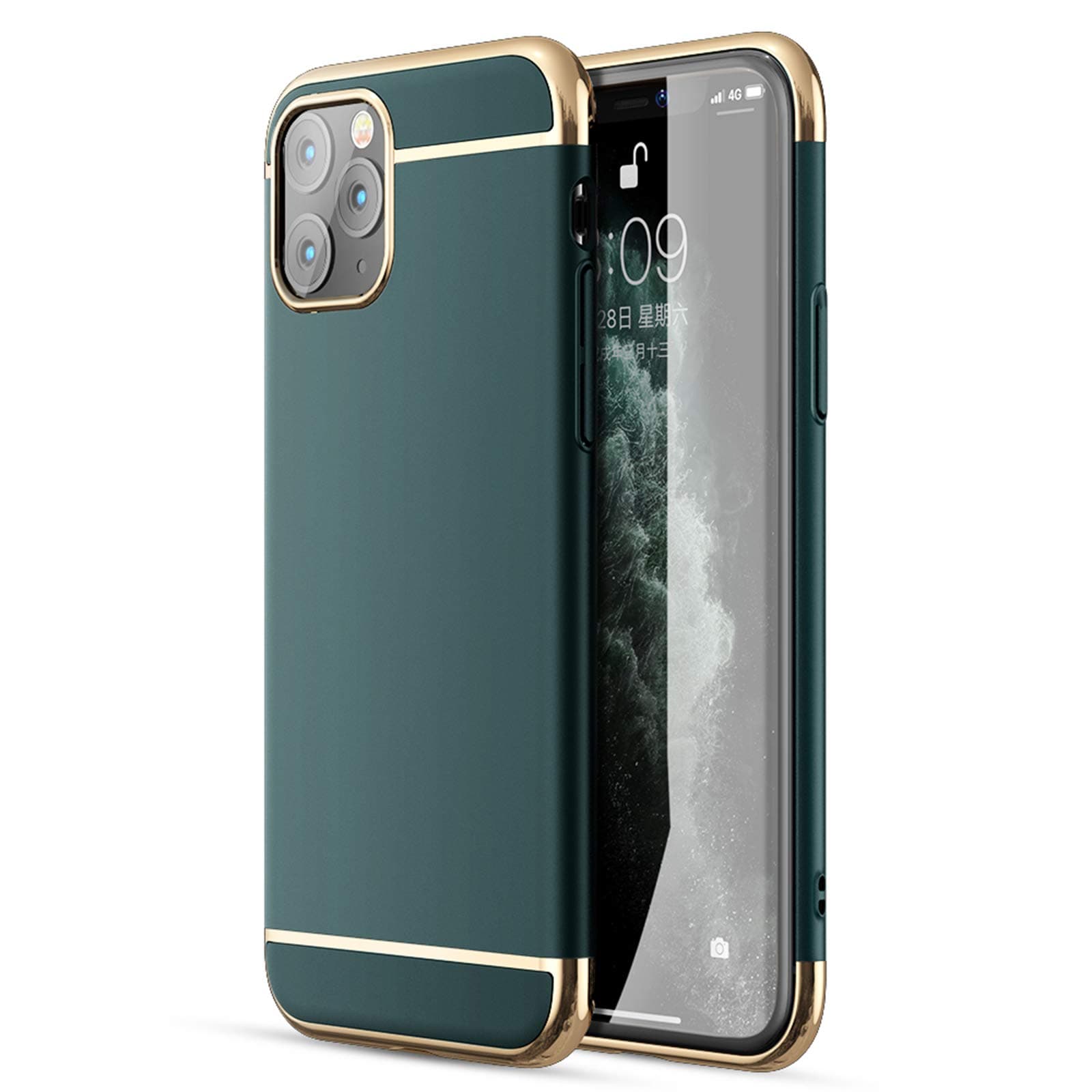 CROSYMX iPhone 11 Pro Max Case, 3 in 1 Ultra Thin and Slim Hard Case Coated Non Slip Matte Surface with Electroplate Frame for Apple iPhone 11 Pro Max (6.5'')(2019) - Dark Green