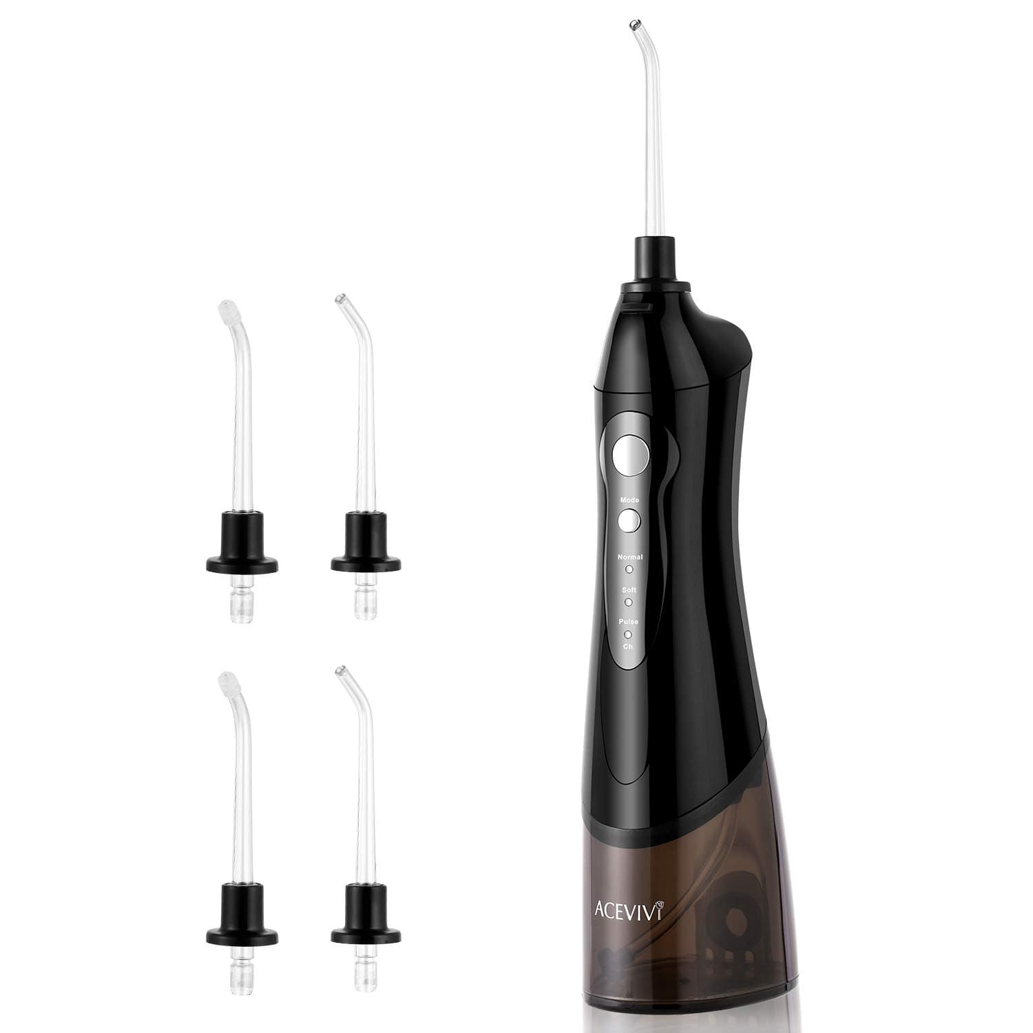 Water flosser Oral Irrigator for Teeth with 4 Jet tips Cordless Rechargeable Portable Power Dental Flosser 180ml, Black