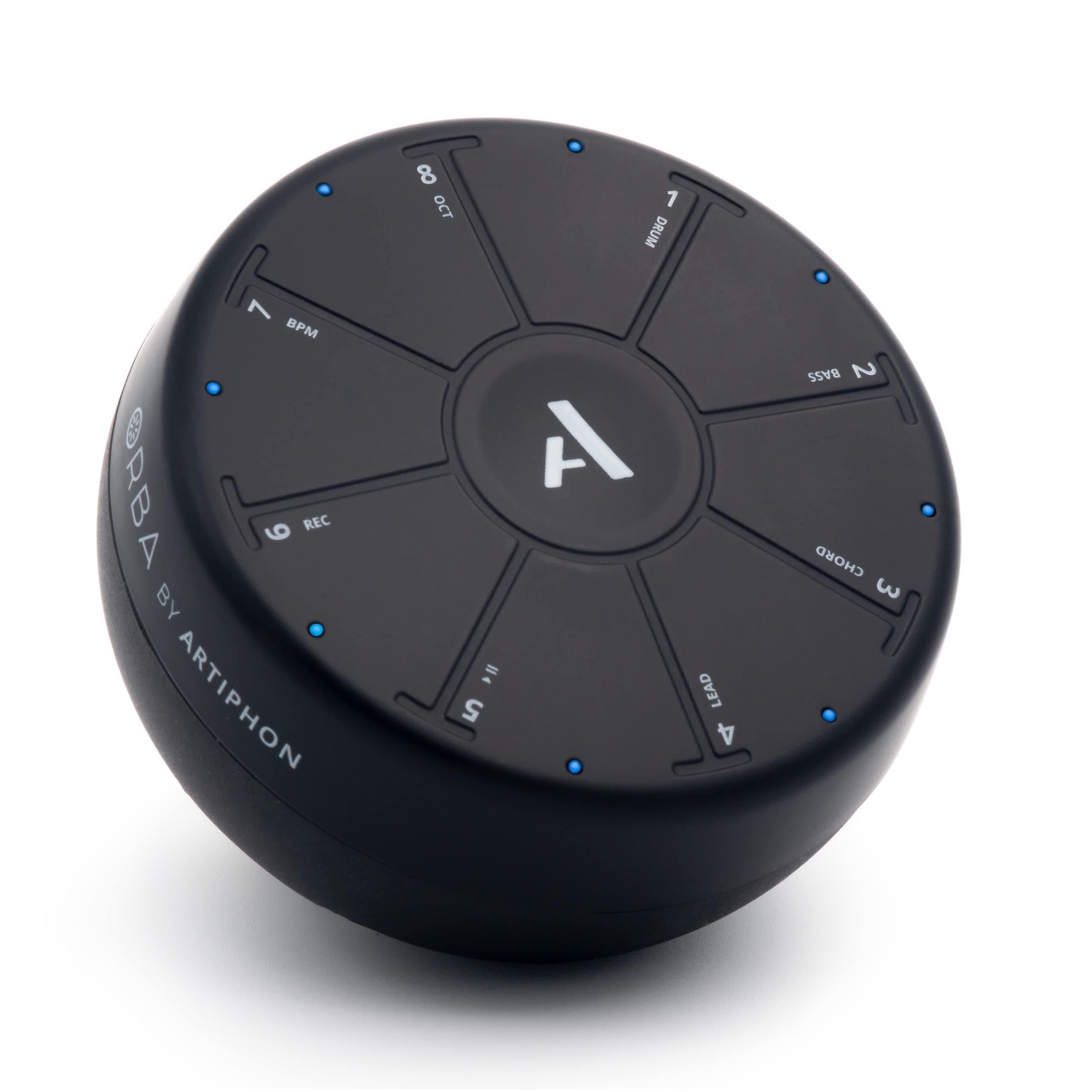 Artiphon Orba Portable Synthesizer Looper Midi Controller for Travel (8 Sensitive Touchpads, Motion and Position Sensors, Onboard Looper with 4 Tracks, Bluetooth LE Midi, Includes Orba App) - Black