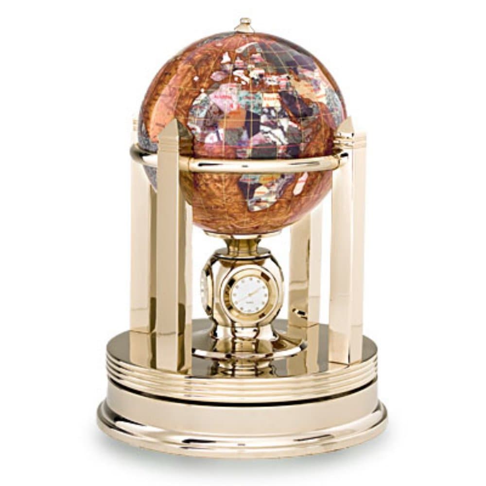 Gemstone Globe with Opalite Ocean and Galleon Rotating Base