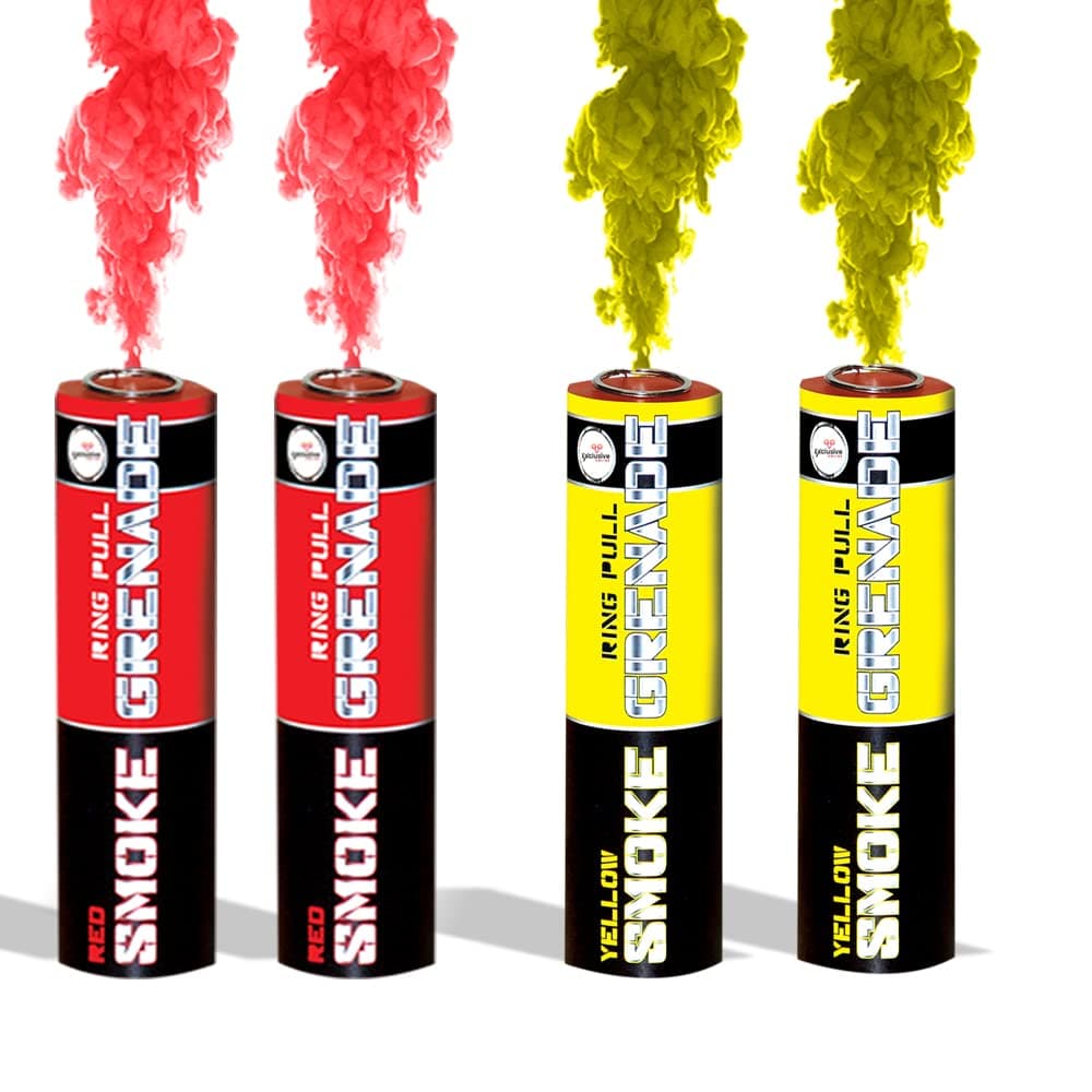 Pack of 4 Ring Pull Smoke Grenades with Ideal for Paintball Weddings Photoshoots & Special Effects, 2 Mixed Colour Pack (2 Red & 2 Yellow)