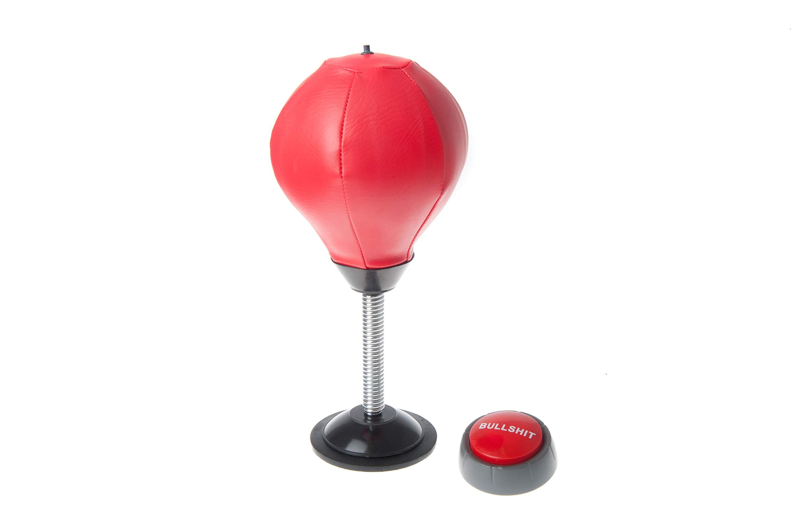 BS Button and Inflating Pump with Desktop Punching Bag Stress Relief Buster Punch Ball Red Leather by Draysvet