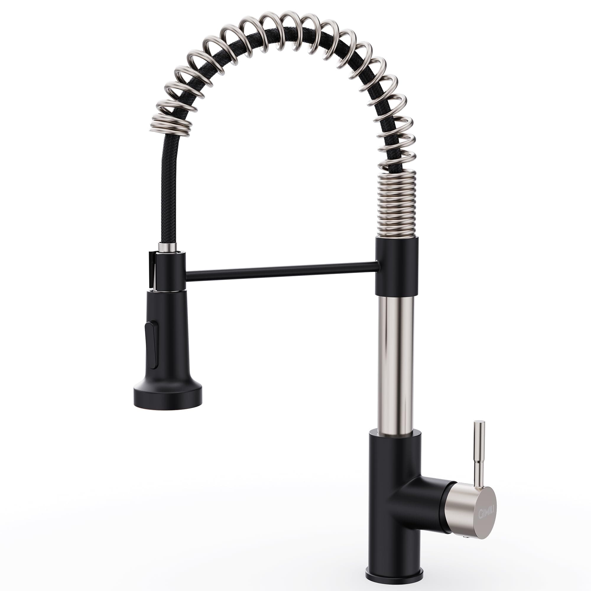 GIMILI Kitchen Faucet with Pull Down Sprayer Single Hole Stainless Steel Sink Faucet, Suitable for Farmhouses, RV, Laundry Room, Outdoor, and Campers. Llave para fregadero de cocina Nickel and Black