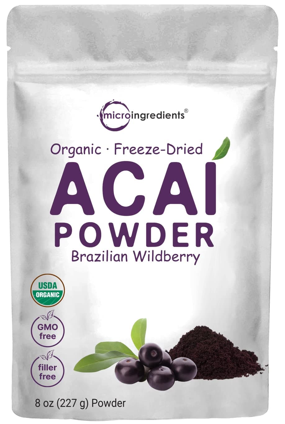 - Organic Acai Powder, 8oz | 100% Natural Fruit Powder | Freeze-Dried Brazilian Wildberry Source | No Sugar & Additives | Great Flavor for Drinks, Smoothie, & Beverages | Non-GMO & Vegan Friendly