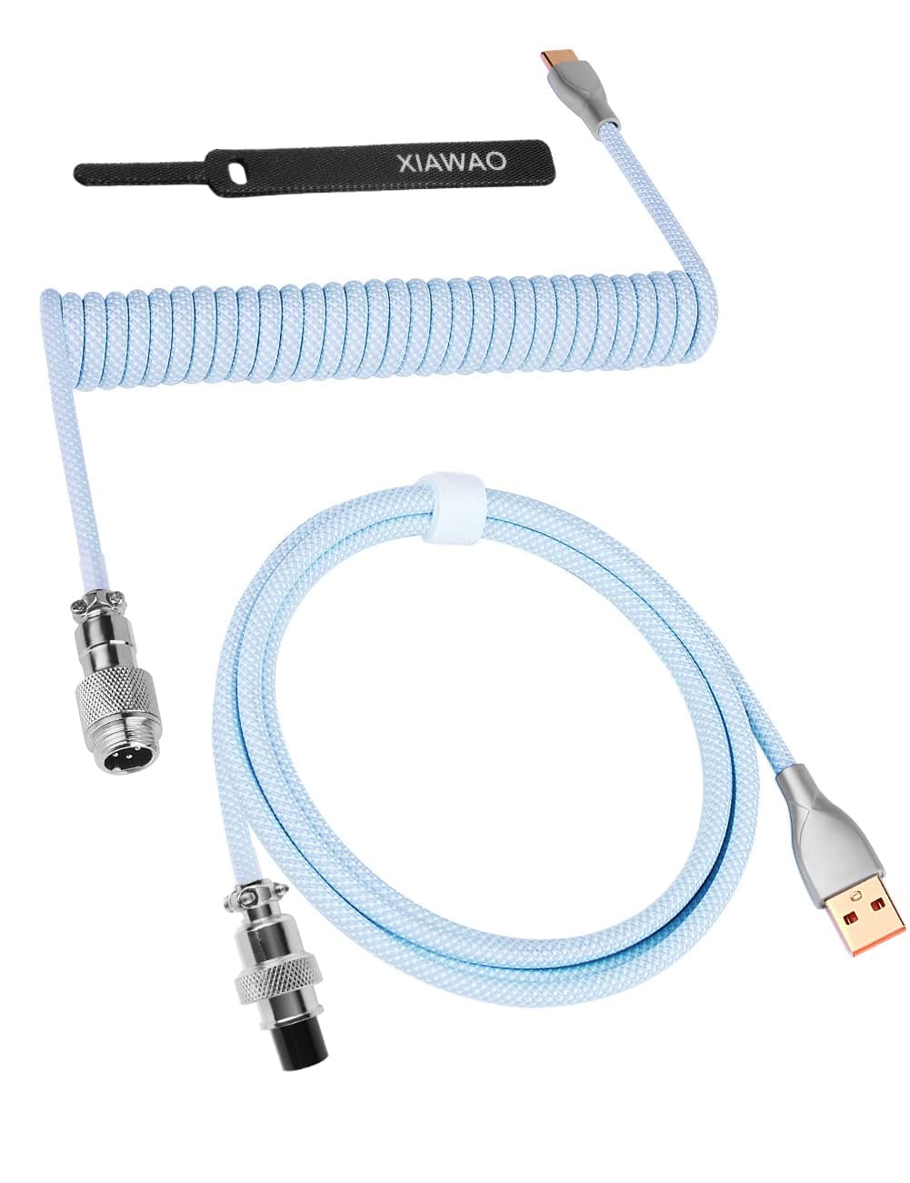 XIAWAO Macaron Coiled Keyboard Cable, 5 Feet, USB-C, Blue, Gaming Keyboard, Laptop, Smartphone, Tablet Compatible