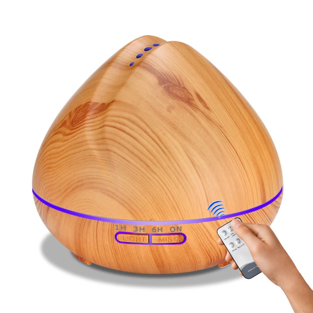 Seamei 550ML Remote Control Essential Oil Diffuser Wood Grain Aromatherapy Diffuser Ultrasonic Cool Mist Humidifier with Color LED Lights Changing Waterless Auto Shut-off Bedroom Office Home Baby