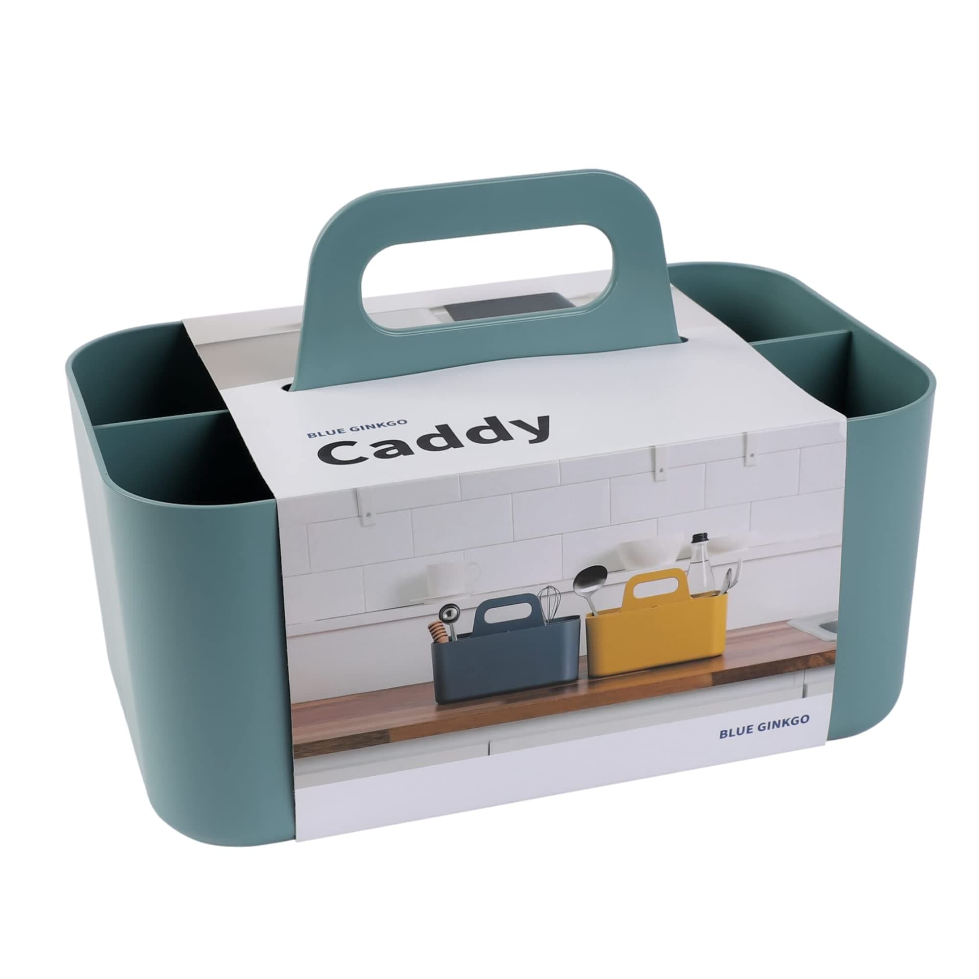 BLUE GINKGO Stackable Organizer Caddy – Korean-Made Portable Tote for Bathroom, Office, Crafts, or School Supplies (Rectangle, Green)