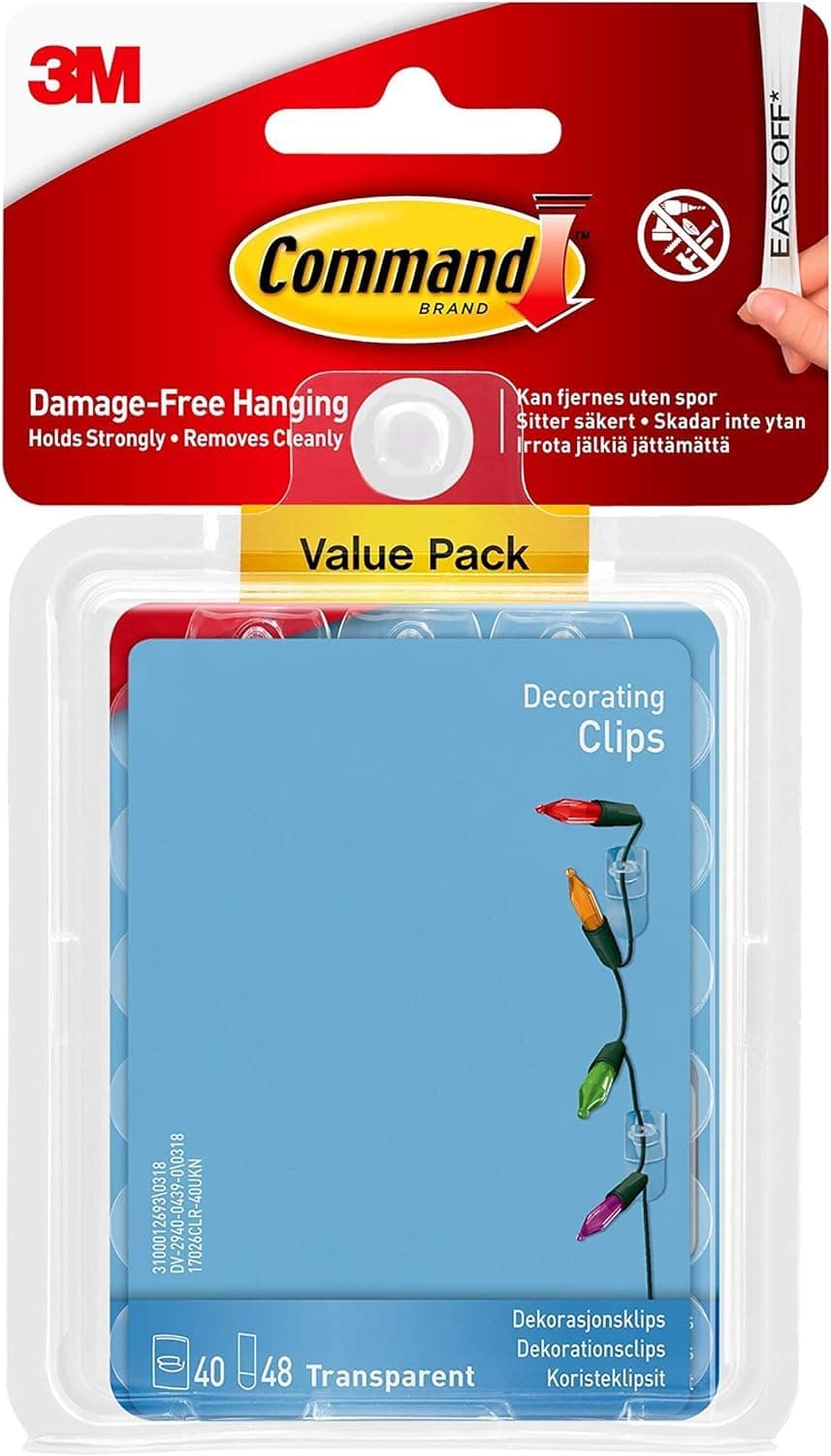 Command Mini Holiday Light Hooks, Great for Holiday Lights, 40 Clips, 48 Strips, Value Pack