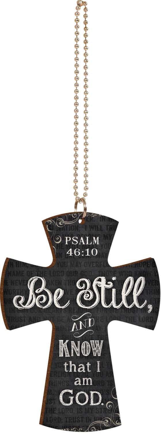 P. Graham Dunn Be Still and Know That I Am God Scripture Page Chalkboard Look Cross Wood Car Charm