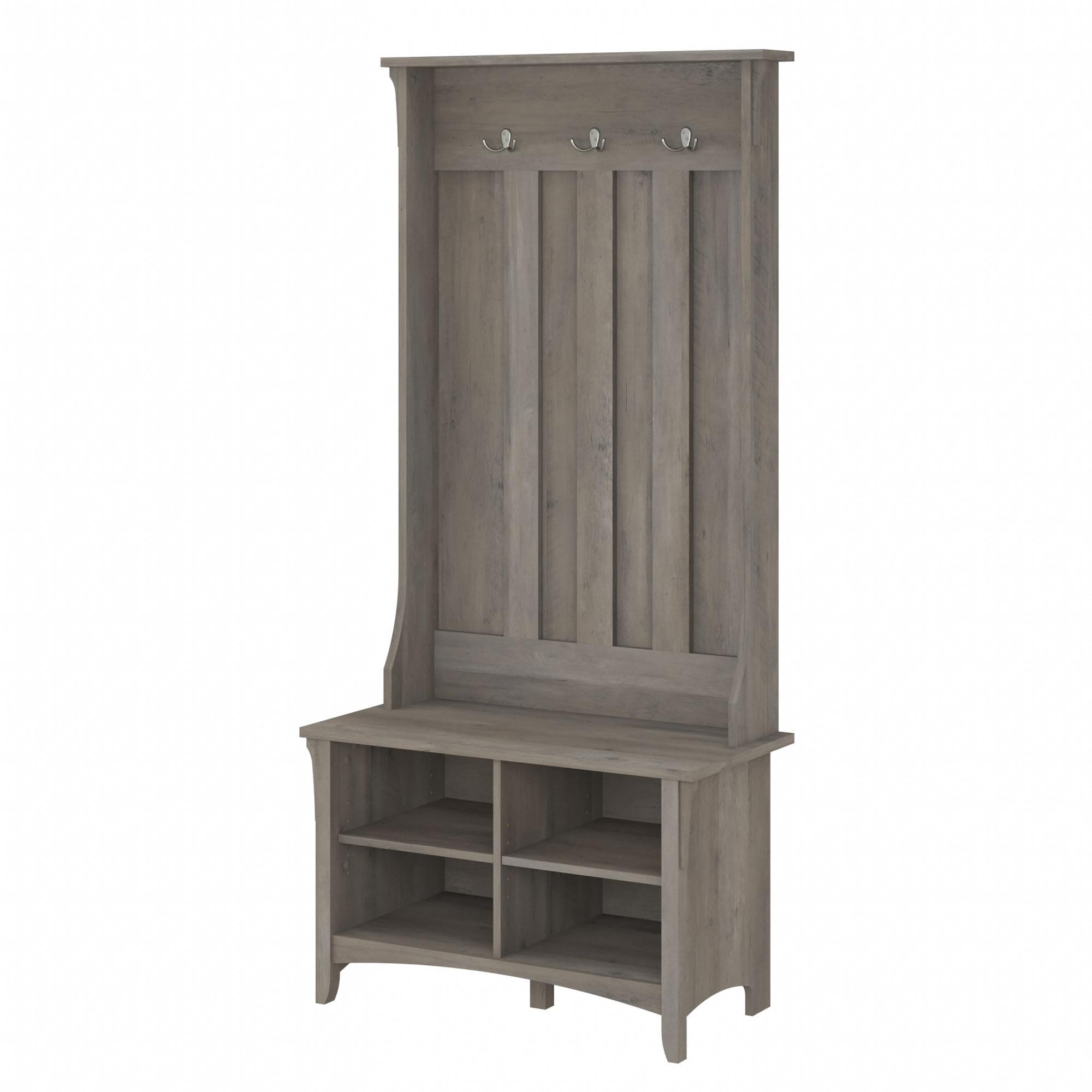 Bush Home Salinas Hall Tree with Shoe Storage Bench in Driftwood Gray, Multi-Purpose Home Organizer, Entryway Solution with Seating and Hooks