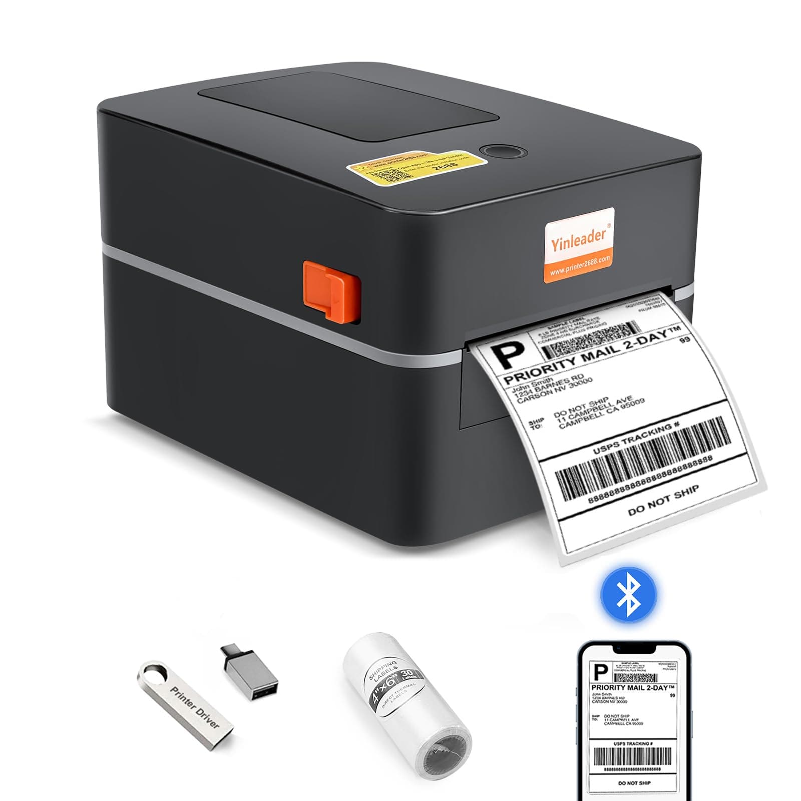 Yinleader Thermal Label Printer Bluetooth, 4x6 Shipping Labels Printer,Wireless Thermal Printer Compatible with iPhone, Windows, Mac, Chrome OS, Android and Ebay, Amazon, Shopify, Etsy, USPS