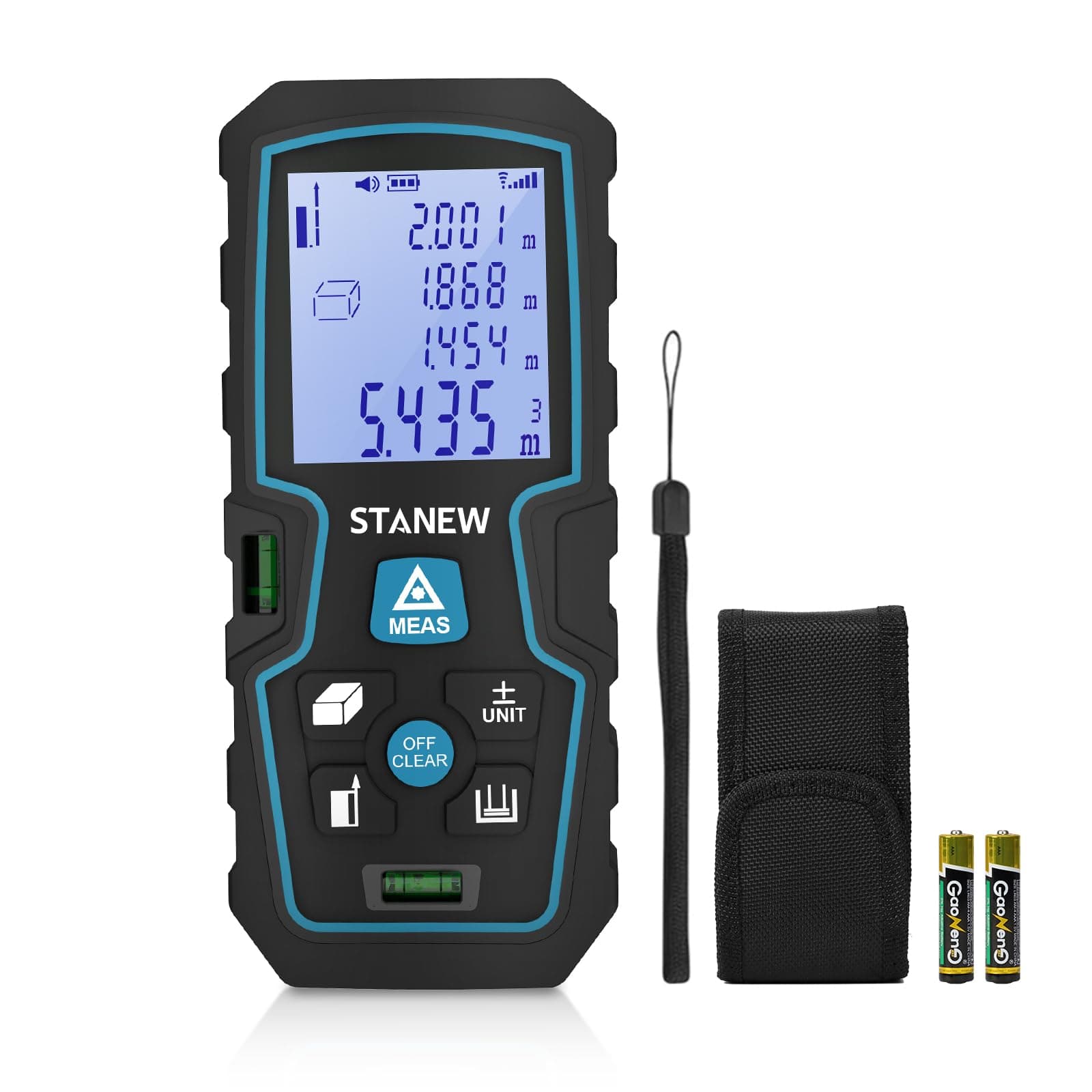 STANEW Portable Digital Laser Rangefinder,Laser Measuring Tool with 2 Bubble Levels, Length/Area/Volume Theorem Measurement/Choke's Theorem, with LCD Backlight, 2* Batteries, IP54,